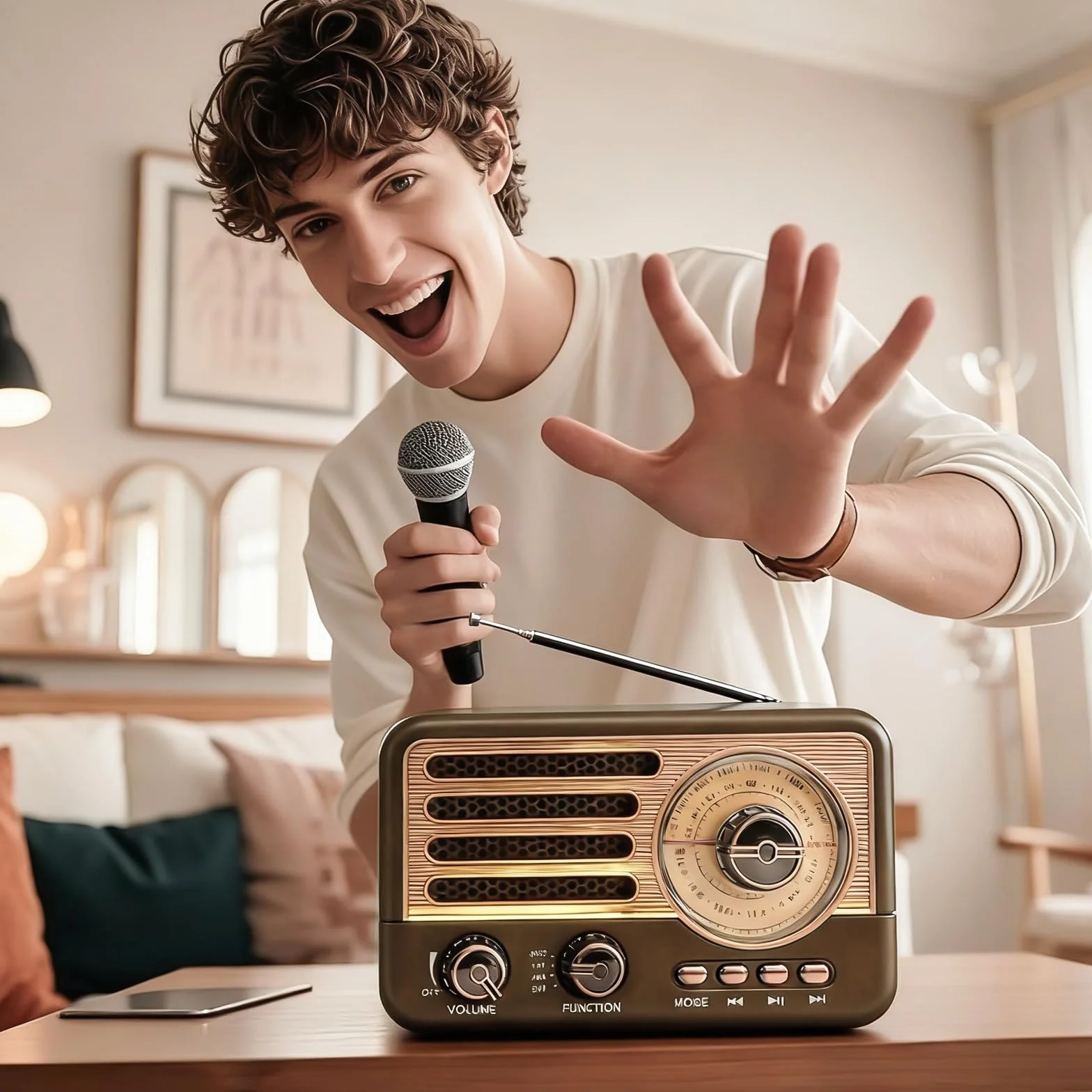 Radio Retrò Bluetooth 5.3 AM/FM/SW Baule, Radio da Cucina Piccola con USB/TF/AUX, Antenna Telescopica