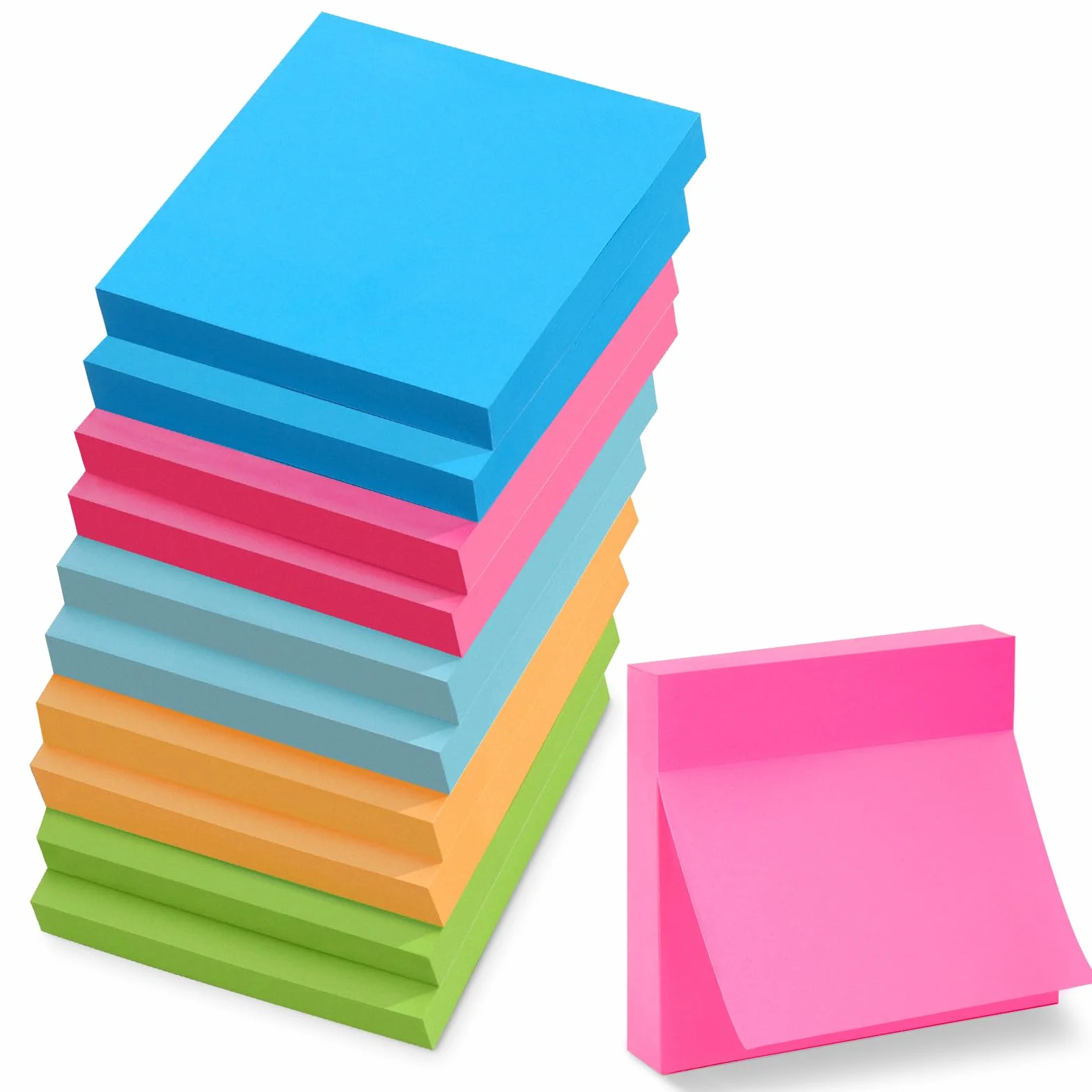 Foglietti Adesivi 76x76mm Sticky Notes 100 Fogli 5 Colori Vivaci Rimovibili per Ufficio