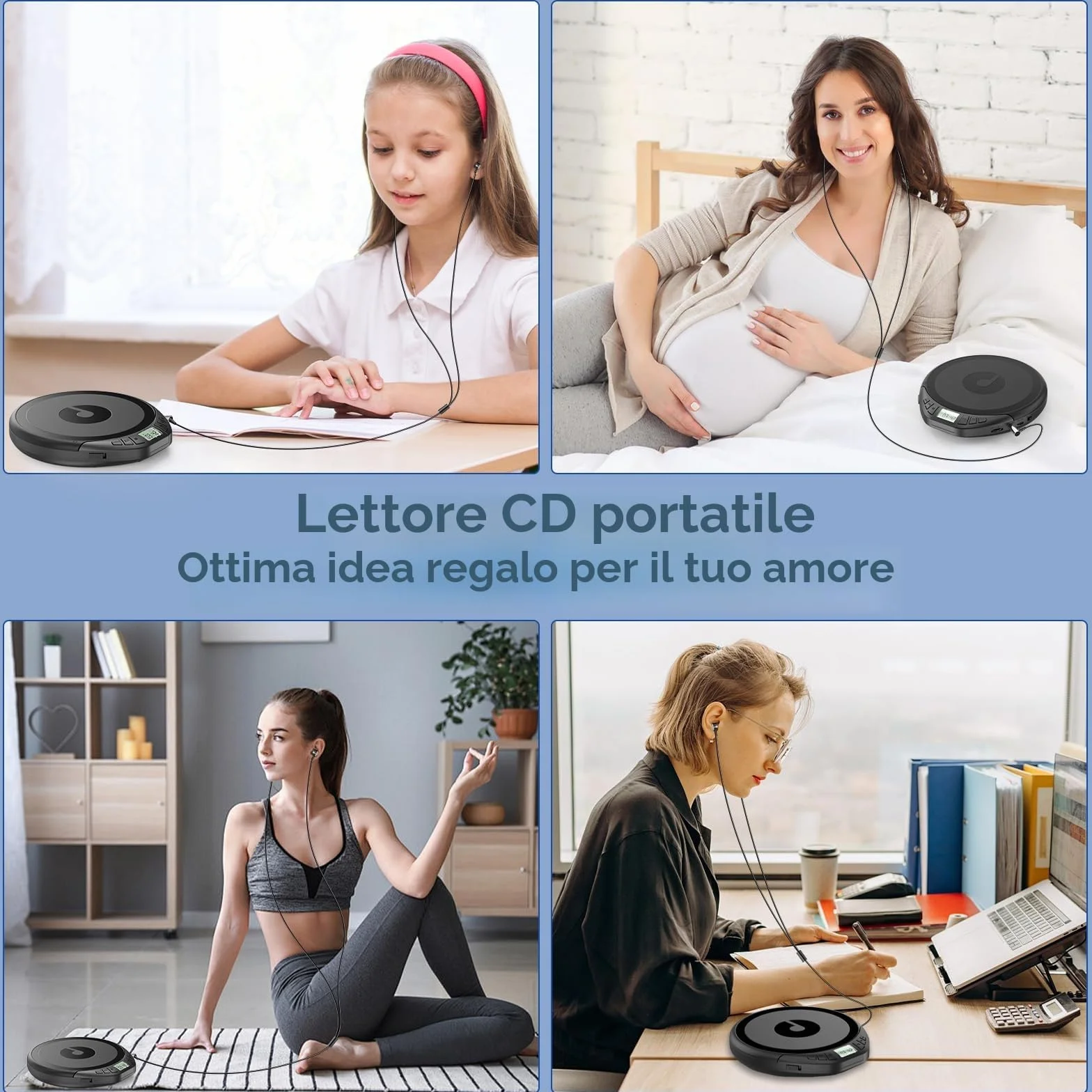 Gueray Lettore CD Portatile Hifi con Display Stereo Cuffie Supporto PROG ASP Memoria Ripetizione Effetto Sonoro