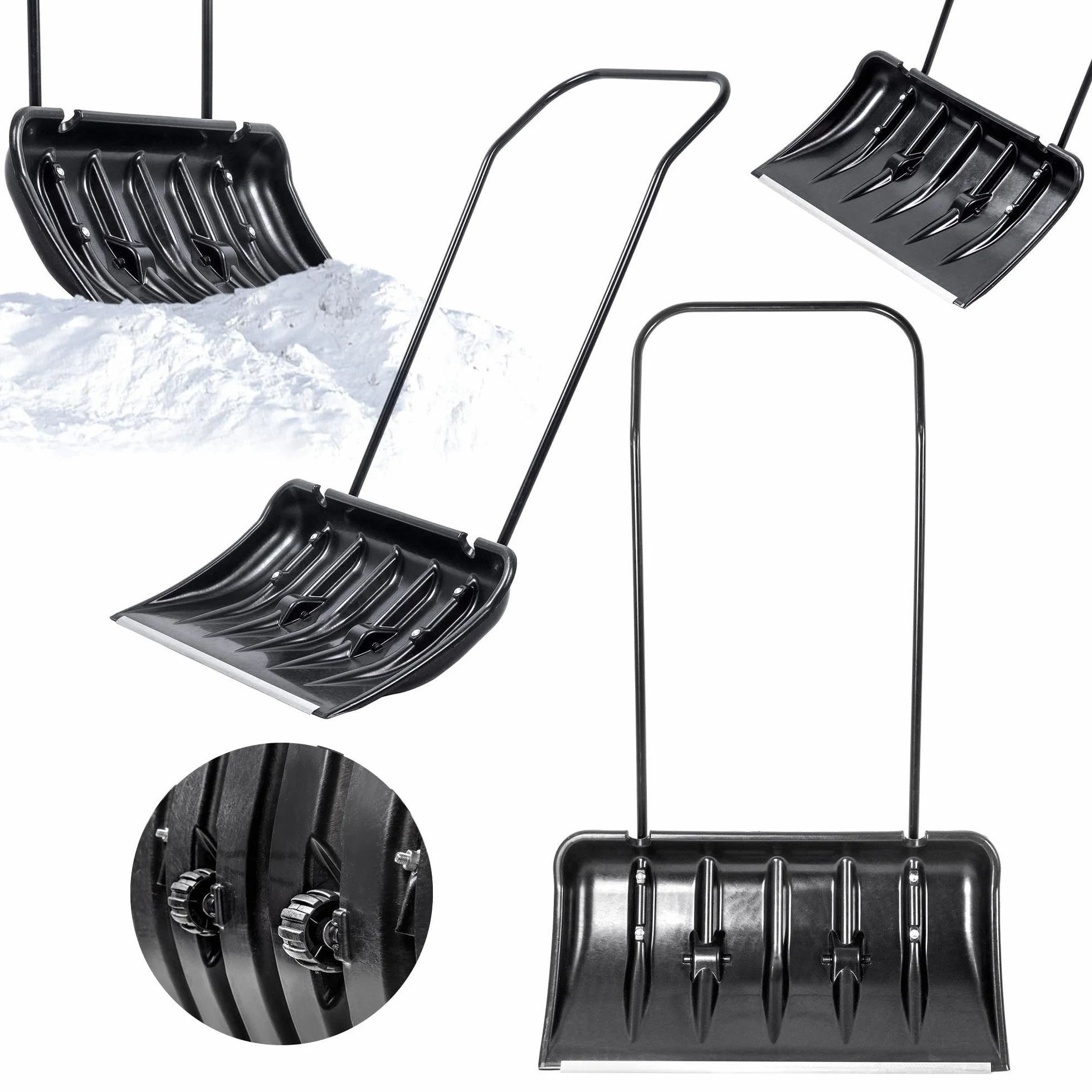 Cablatura di neve Kadax con bordo del profilo in alluminio, ampia pala della neve con ruote, pala con manico in metallo, pala della neve con foglia di plastica, rivestimento di neve (nero)
