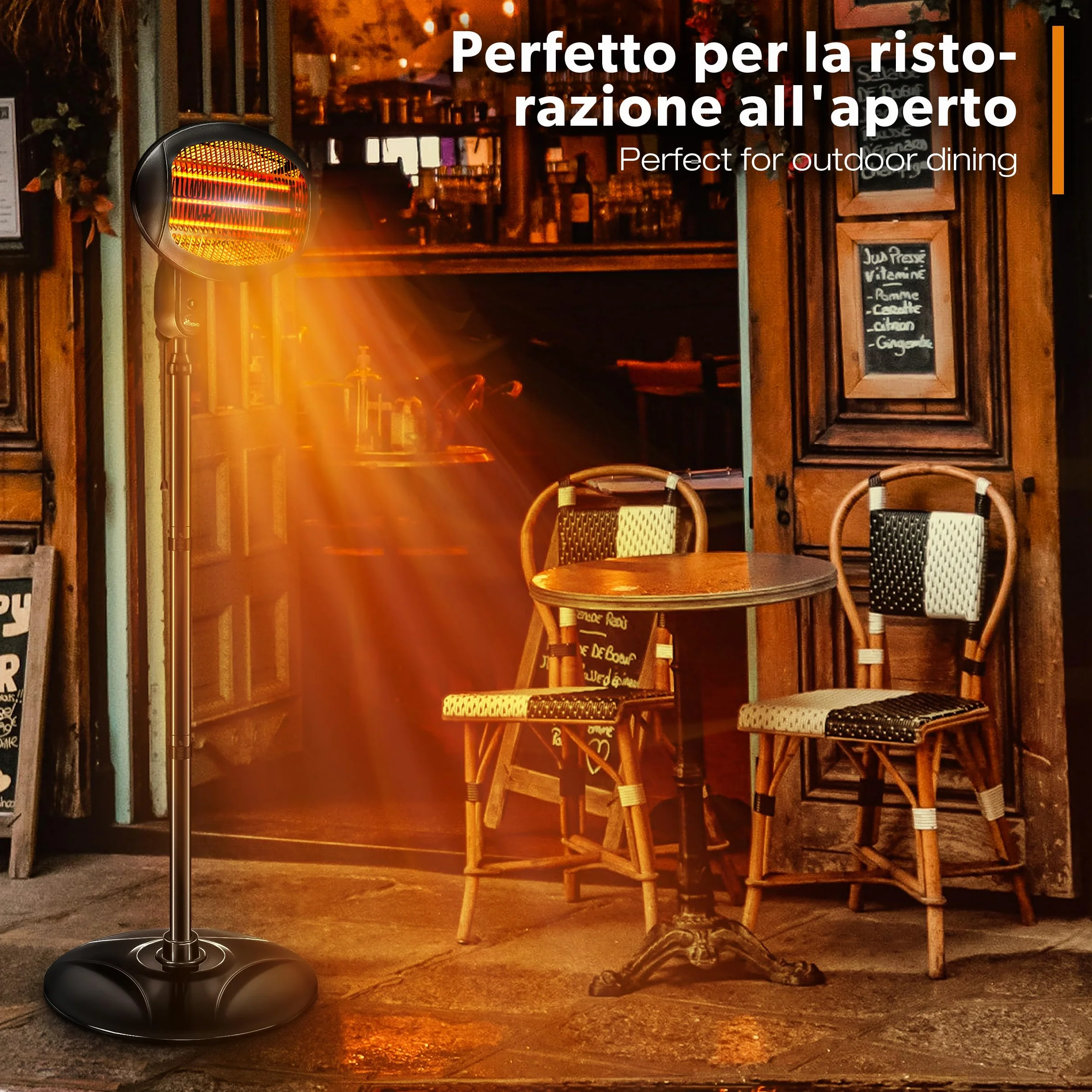 TRESKO Stufa a Infrarossi 2000W Riscaldatore elettrico con 3 Livelli di Calore per Esterno e Interno