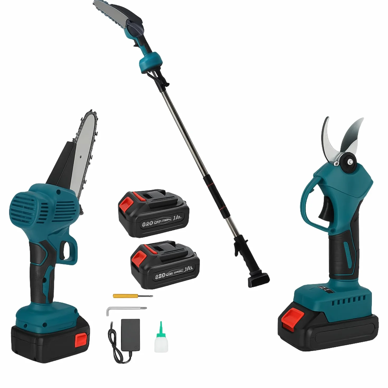 Kit Potatura 3 in 1 - Forbice a Batteria e Motosega 6 Pollici Elettrica con Asta Telescopica 128-248cm, Set Professionale per Giardinaggio con 2 Batterie 36V - DE ROSA SHOP