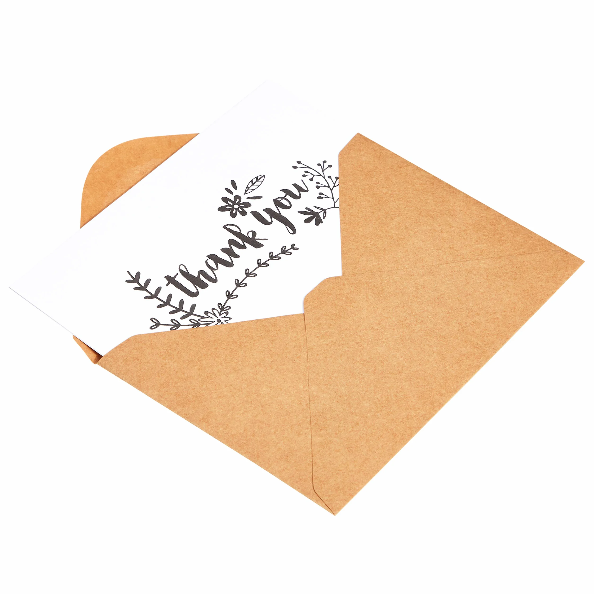 Amazon Basics Cartolina di ringraziamento "Thank you", bianco e nero, 48 unità