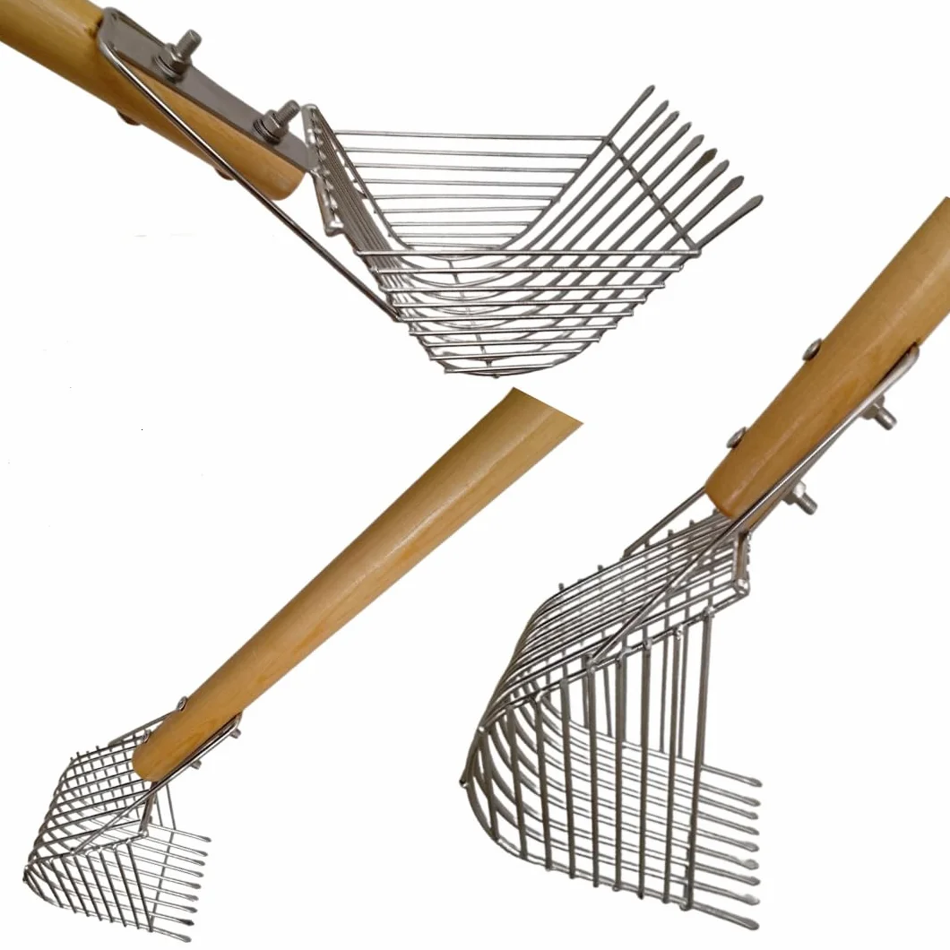 Rastrello Telline/cozze in Inox 9 Denti con Manico da Cm. 120, valido Anche per tremolina con raschio per Sabbia Largh. 8 cm Prof. 8 cm.