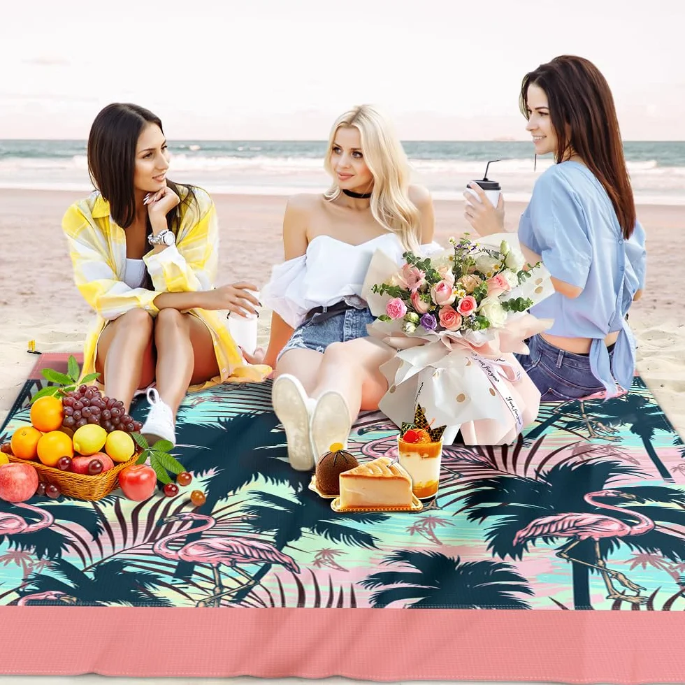 Coperta da Spiaggia Impermeabile 280x300 cm Telo Anti Sabbia con Picchetti Leggera Portatile