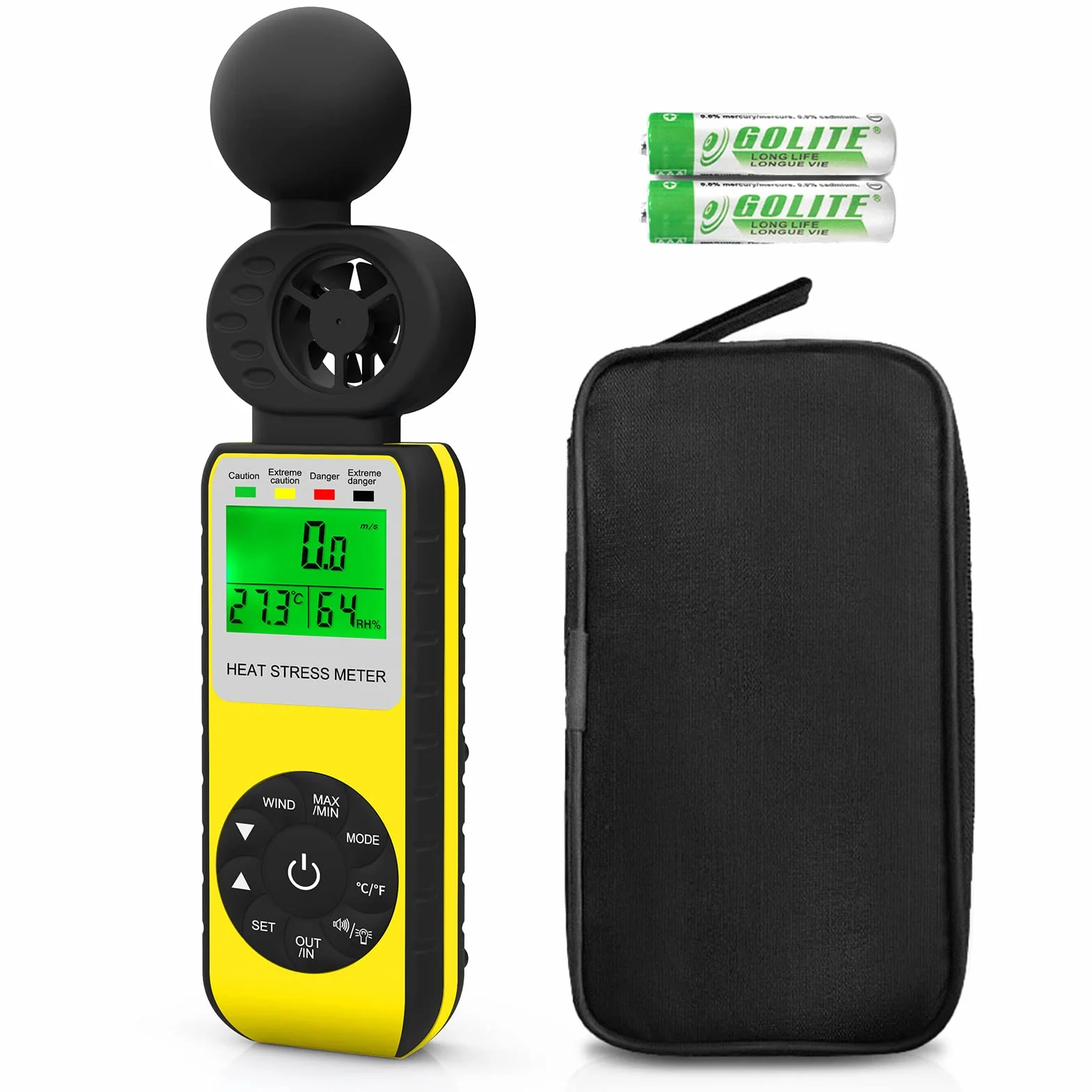 Anemometro Digitale Misuratore Dell'indice di Calore WBGT,Anemometro per Vento Misura la Velocità del Vento/Temperatura/Umidità del Vento,Monitor della Velocità del Vento per Outdoor