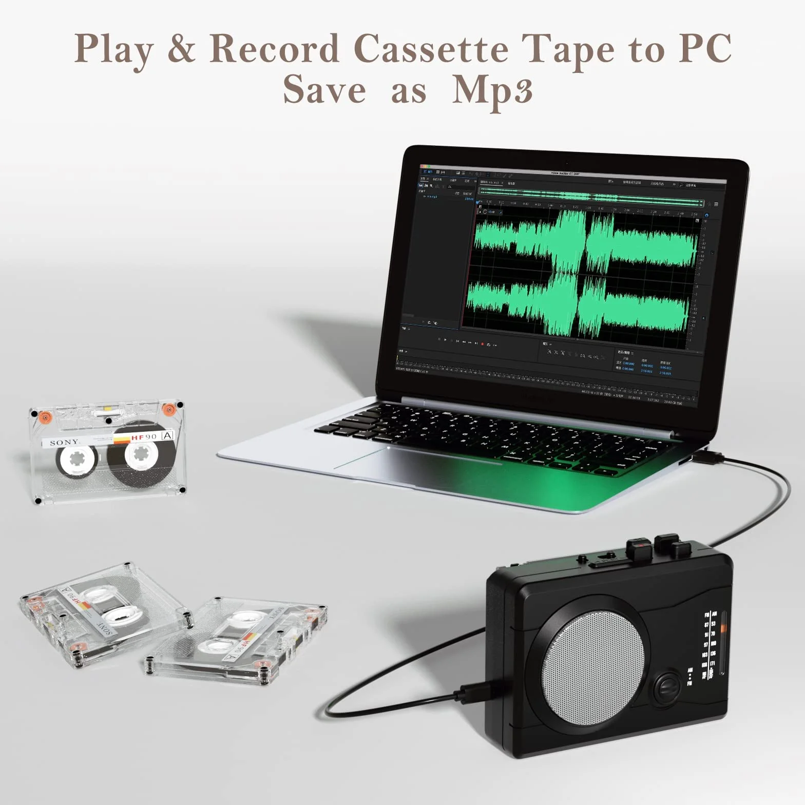 DIGITNOW! Lettore di cassette USB Registratore audio con altoparlante convertitore MP3