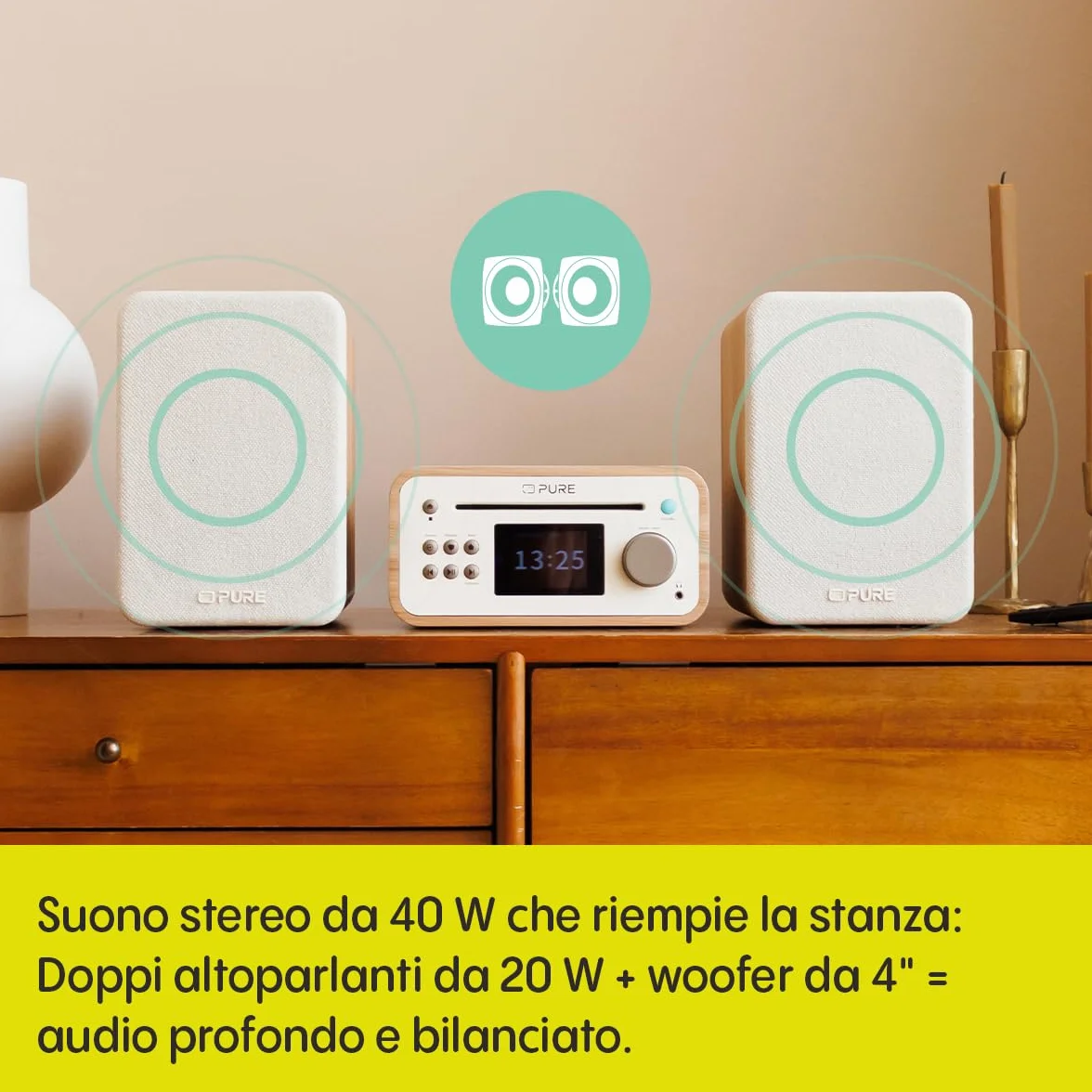 Compatti Mini Stereo Bluetooth Hi Fi 254591 CLASSIC Cotone Bianco
