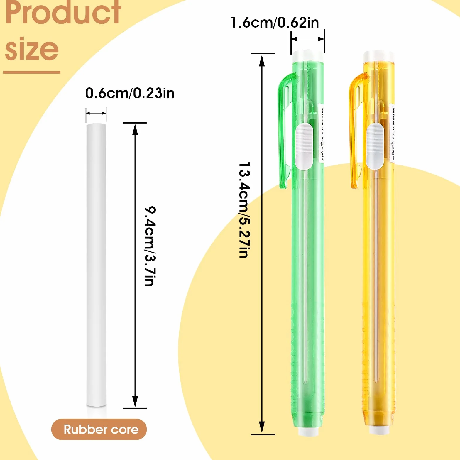 Molain Set di gomme da cancellare a penna, 2 penne meccaniche retrattili con 6 ricariche, 13,4 x 1,6 cm