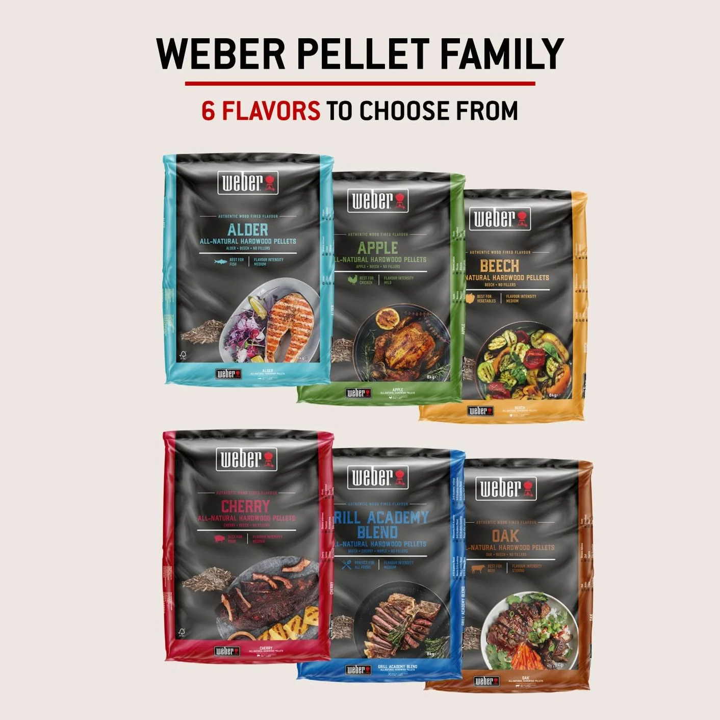 Weber Pellet di legno duro di ciliegio/legno naturale di ciliegio per barbecue a pellet con un sapore delicato, fruttato, dolce e affumicato, senza riempitivi, per cotture lente, sacchetto da 8 kg