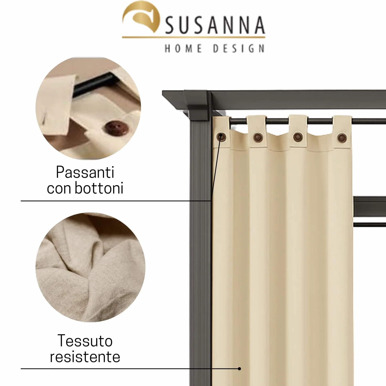 Tende per gazebo esterno 160x260 cm in Tela - Tende da sole a caduta per Balcone, Terrazzo, Giardino - Tenda gazebo con Passanti Rinforzati - Tenda da Giardino Impermeabile (1 Pannello PANNA)