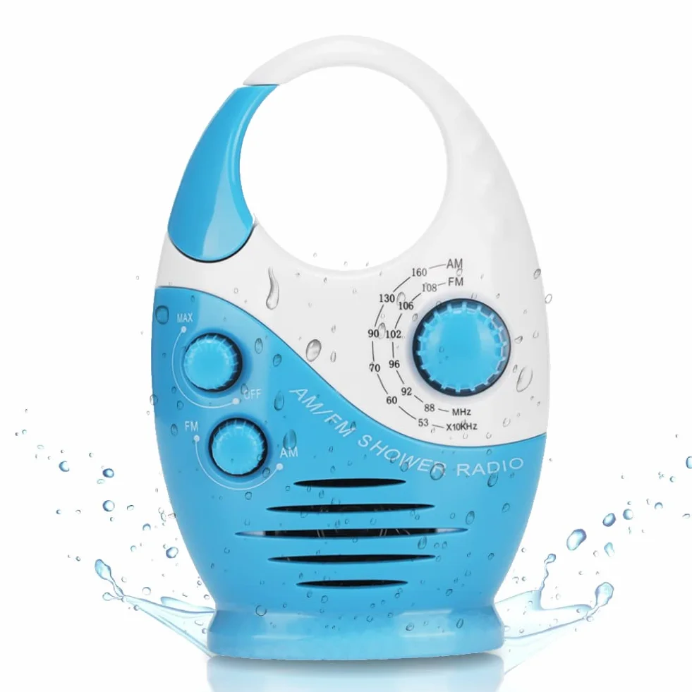 Yunseity Radio impermeabile AM FM portatile con gancio e batteria per doccia bagno