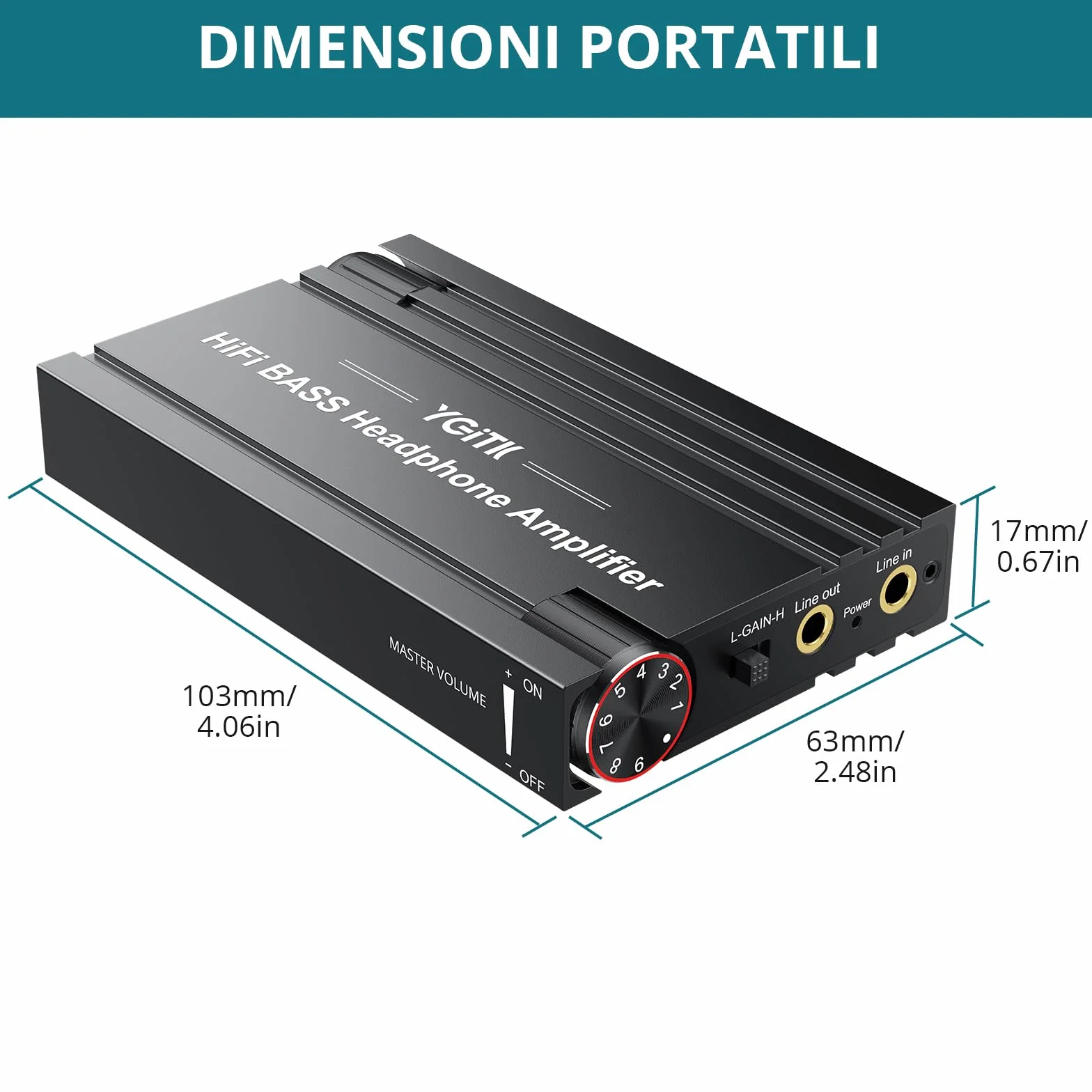 Amplificatore Cuffie Portatile Hi-Fi 16-600Ω Guadagno Regolabile Bassi Migliorati Ricaricabile Compatibile MP3 Smartphone Laptop