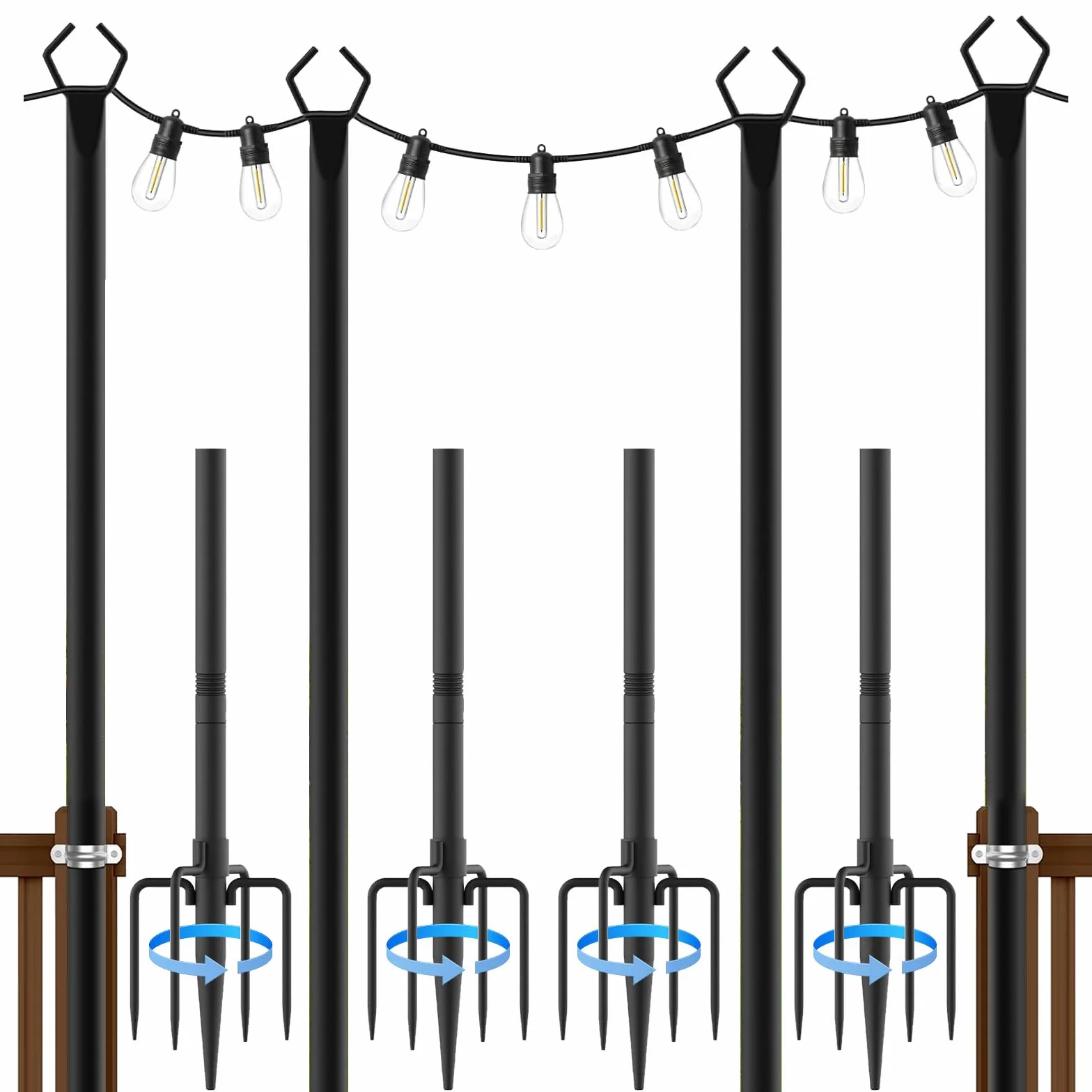 Gancio Da Pastore, 4PCS 300CM Casetta Per Uccelli Asta Di Montaggio Da Giardino Per Illuminazione Gancio Da Pastore In Metallo Bastone Decorazione Per Matrimoni Da Giardino Per Uso Esterno