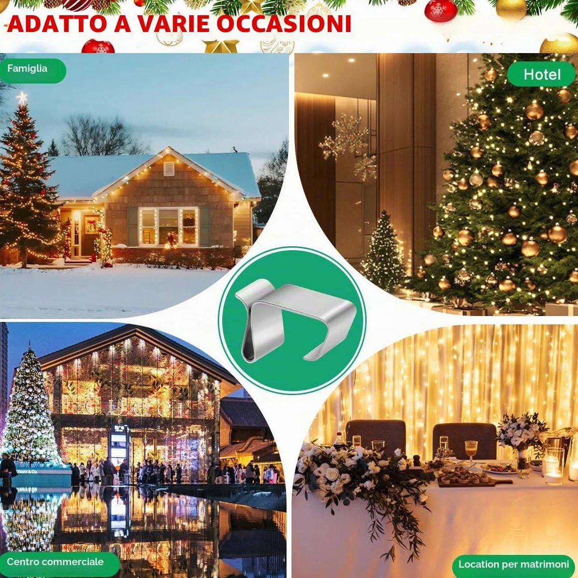 Ganci per Grondaie Luci di Natale in Acciaio Inossidabile 120 Pezzi, Clip per Luci Esterne