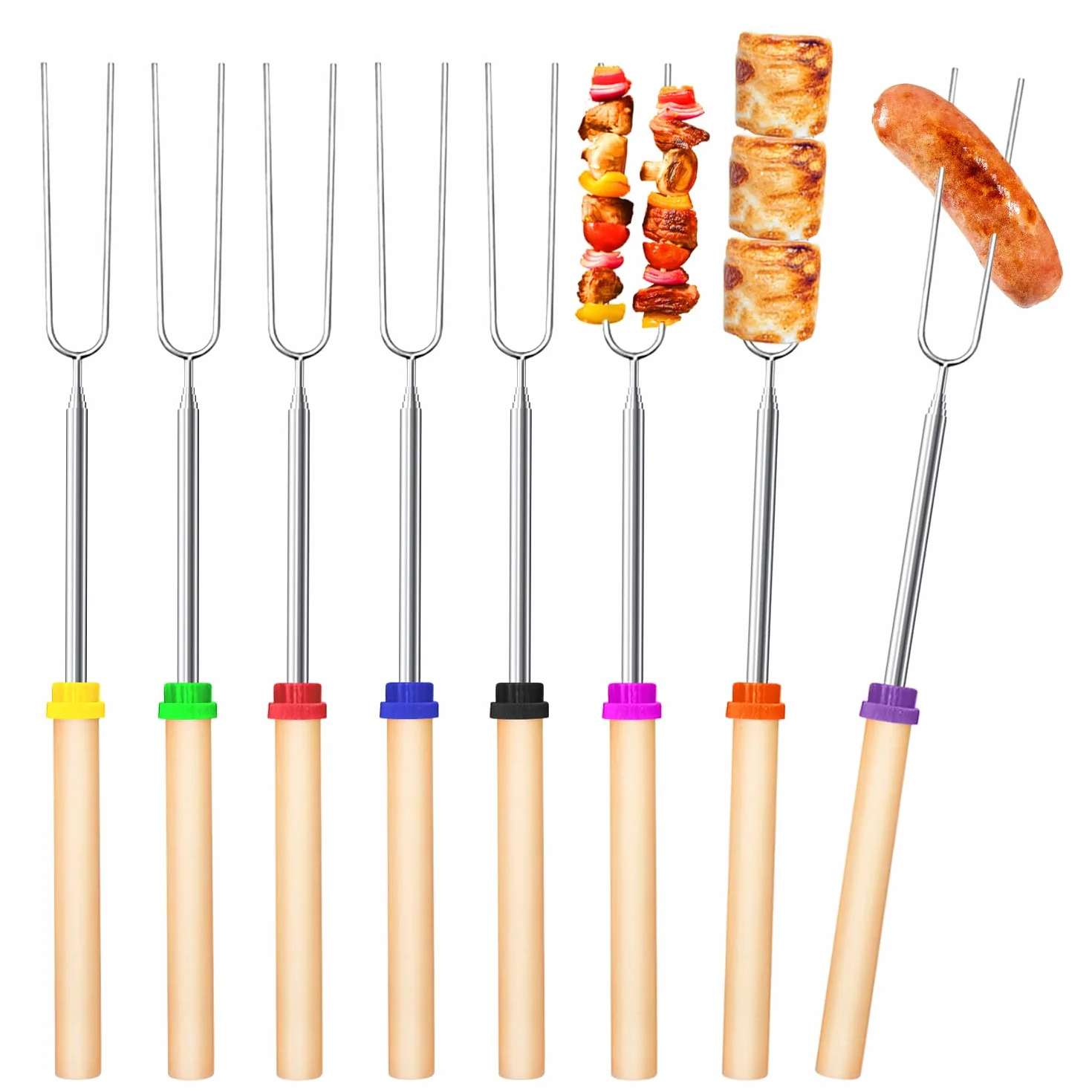 Marshmallow Spiedini telescopici, 8 Pezzi Bastoncini per arrostire Marshmallow, Forchettone Barbecue Spiedini Acciaio Espandibile 31-81cm, Forchette per Tostare Marshmallow, per Campeggio Falò