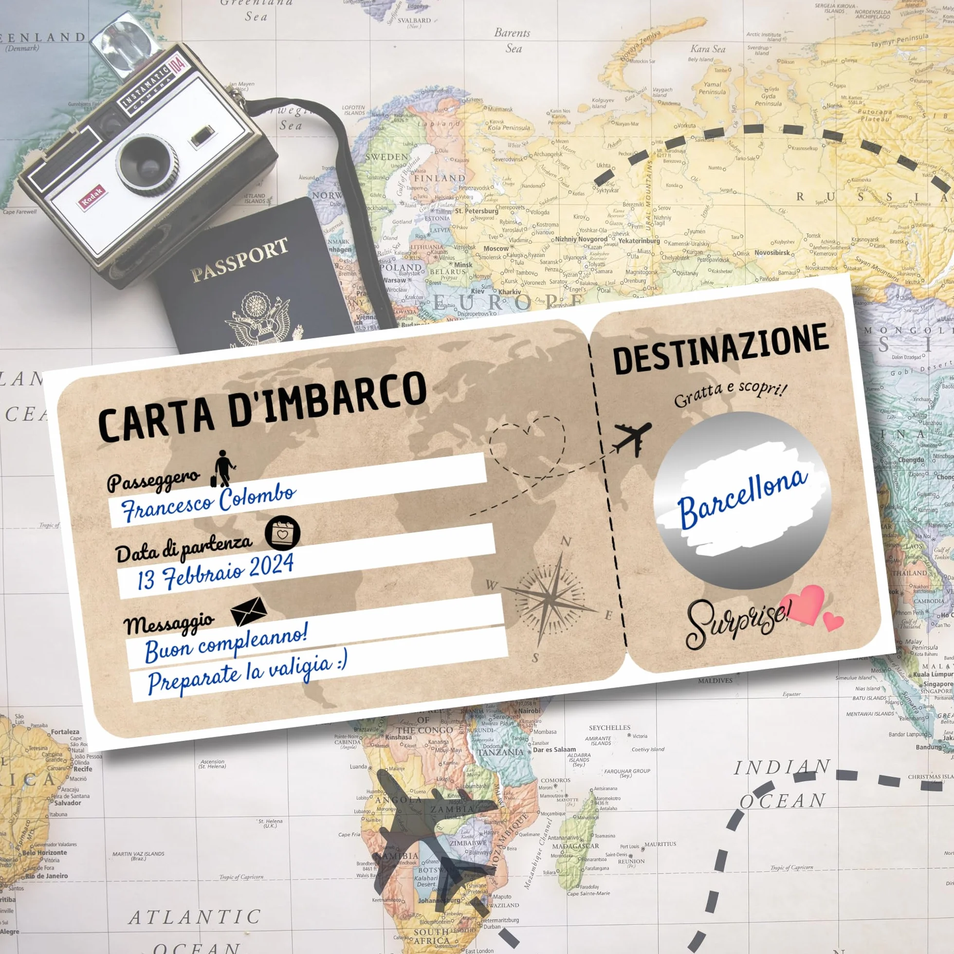 Regalo viaggio sorpresa Biglietto da grattare Buono viaggio Regalo viaggiatore romantico San Valentino Biglietto aereo carta di imbarco Gratta e scopri