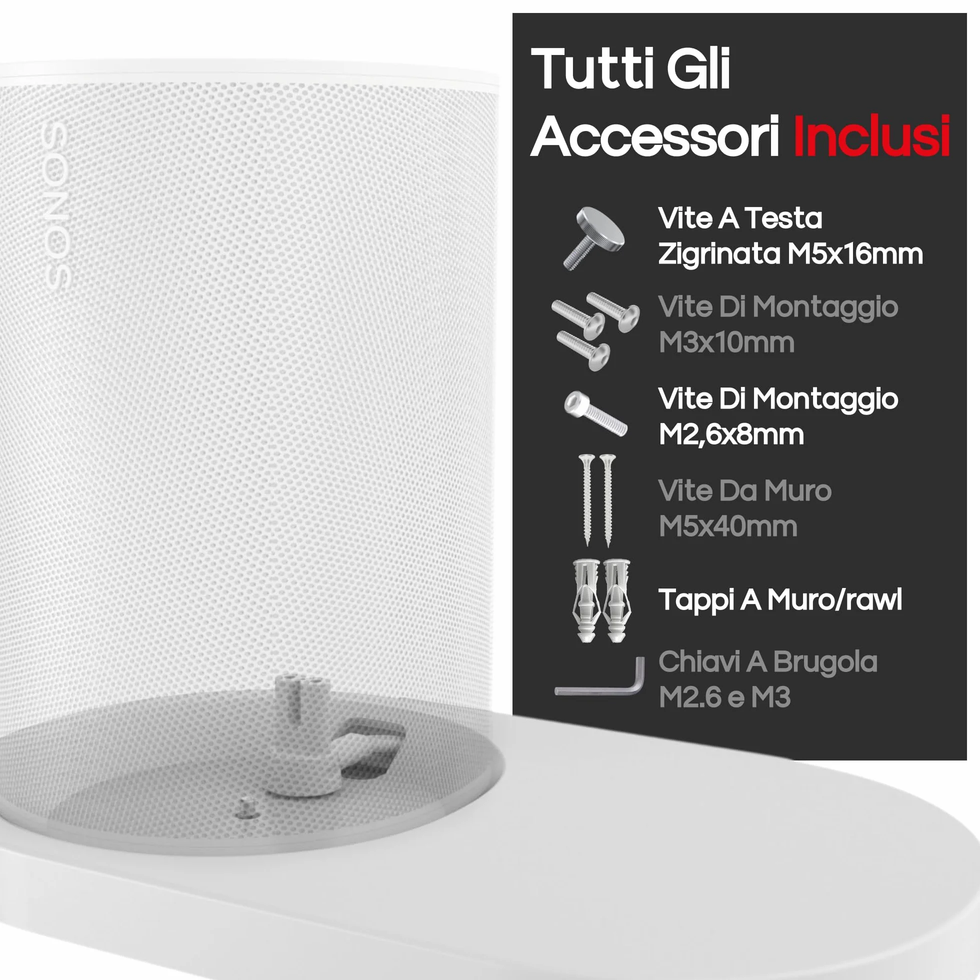 Supporto a Mensola da Parete ERA 100 Bianco per Sonos ERA100 & ERA 100 SL, Singolo, Gestione Cavi