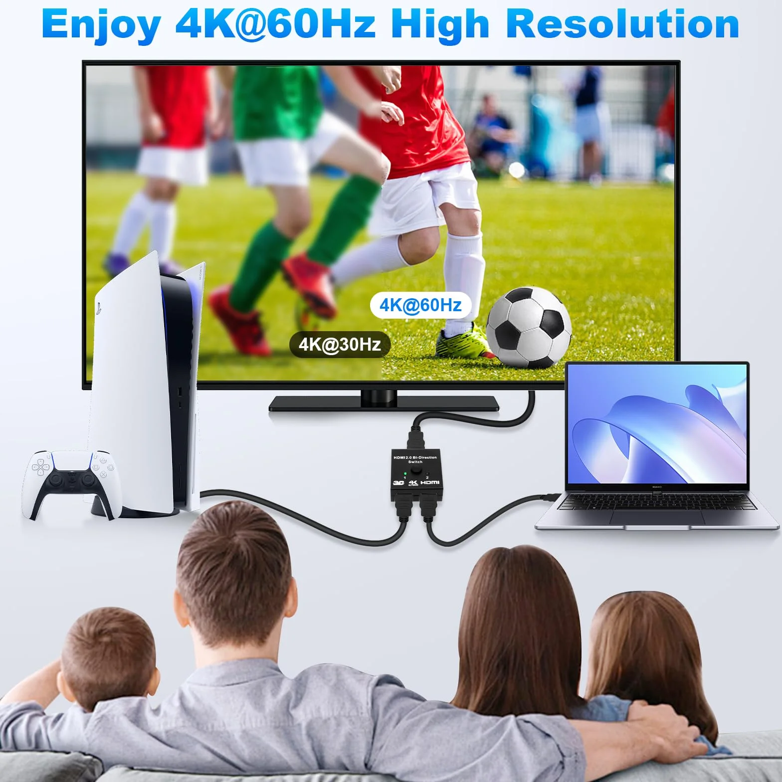 Sdoppiatore HDMI Bidirezionale 4K 60Hz Alluminio Switch Splitter 1 in 2 Out 2 in 1 Out HDR Compatibile PC PS5 PS4