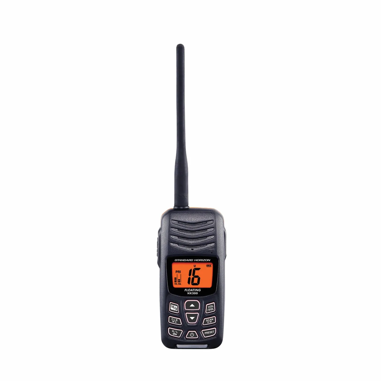Standard Horizon HX300 VHF Galleggiante Manuale, Nero, 10 Canali, 3.7V, Resistente all'Acqua, LED, Ricarica USB