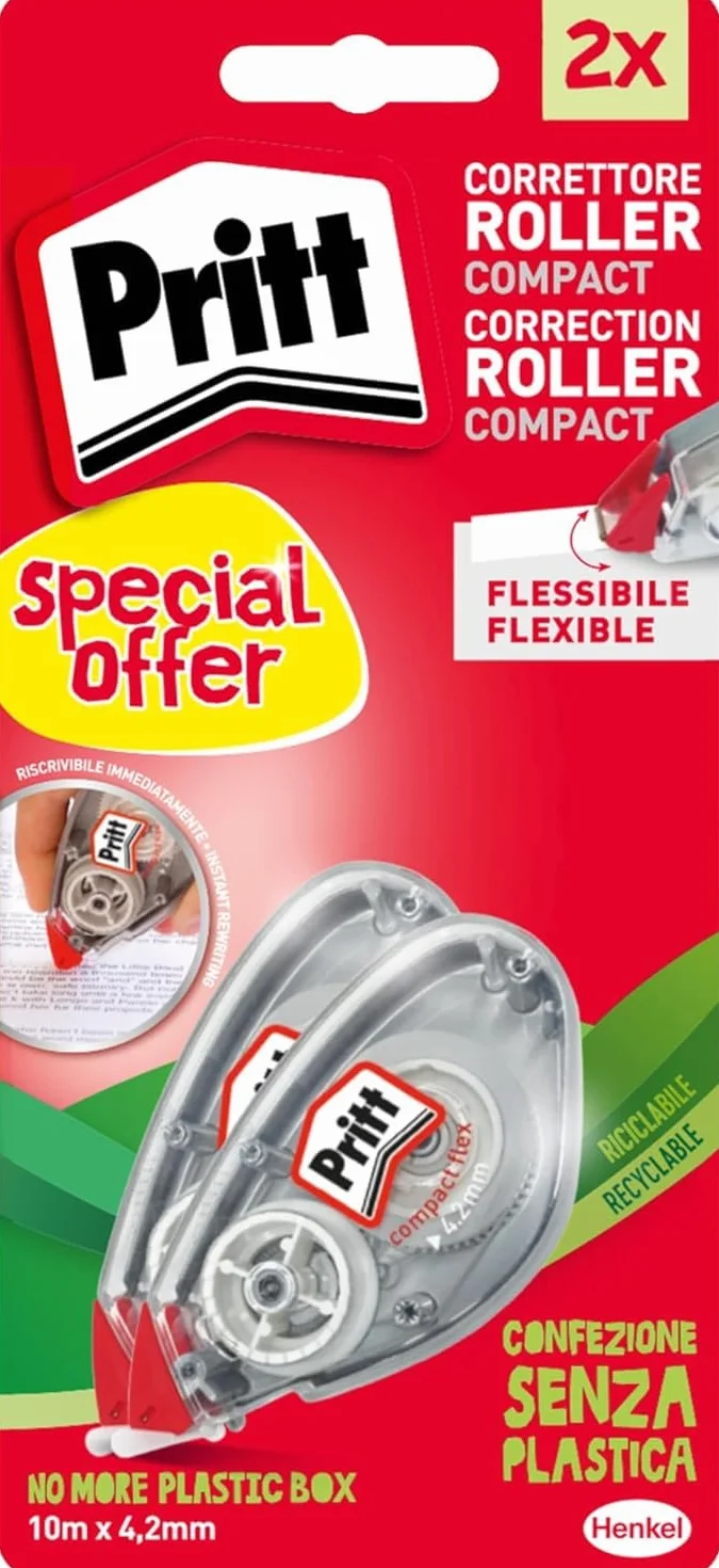 Pritt Flex Roller Bianchetto a Nastro Correttore Riscrivibile Confezione da 2 (4.2mmx10m)