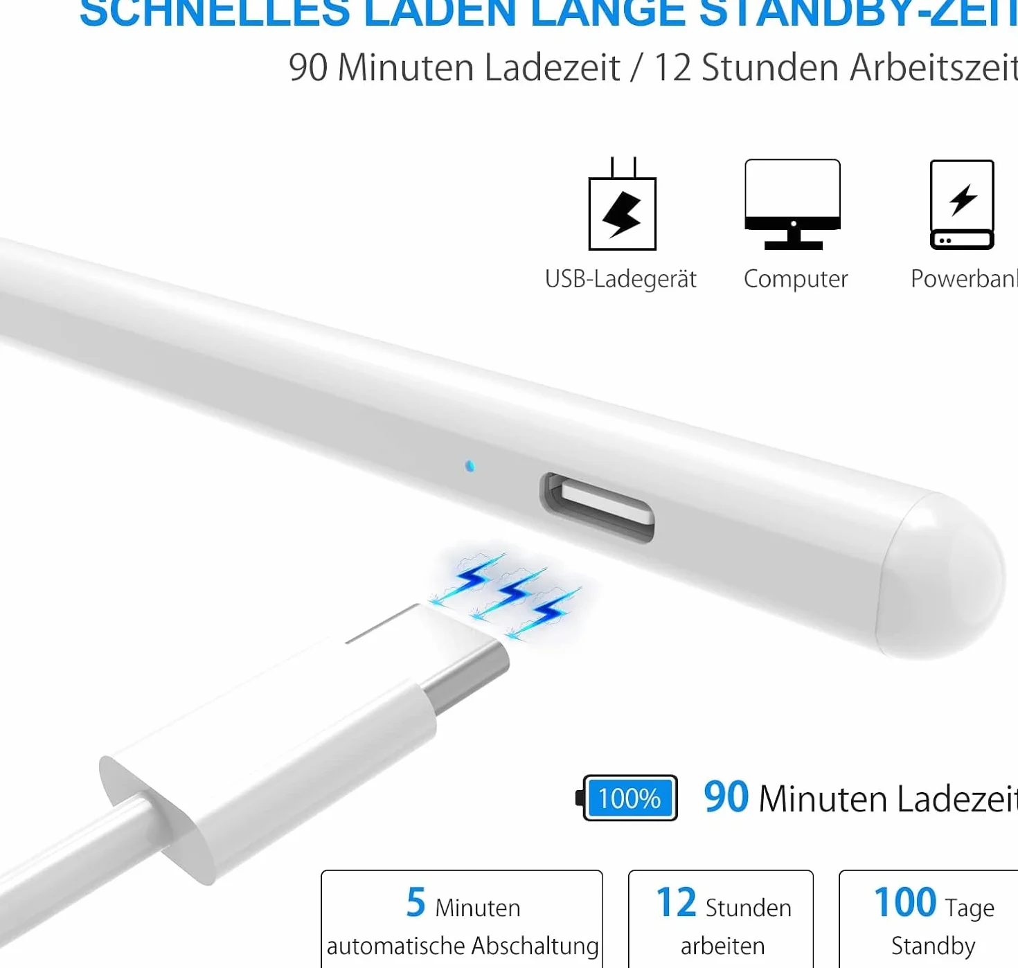 Penna Touch per iPad, Stylus Pencil Compatibile iPad 10/9/8/7/6 2018-2022, Mini 6/5, Air 4/3, Pro 11''/12.9'', 4 Punte di Sostituzione