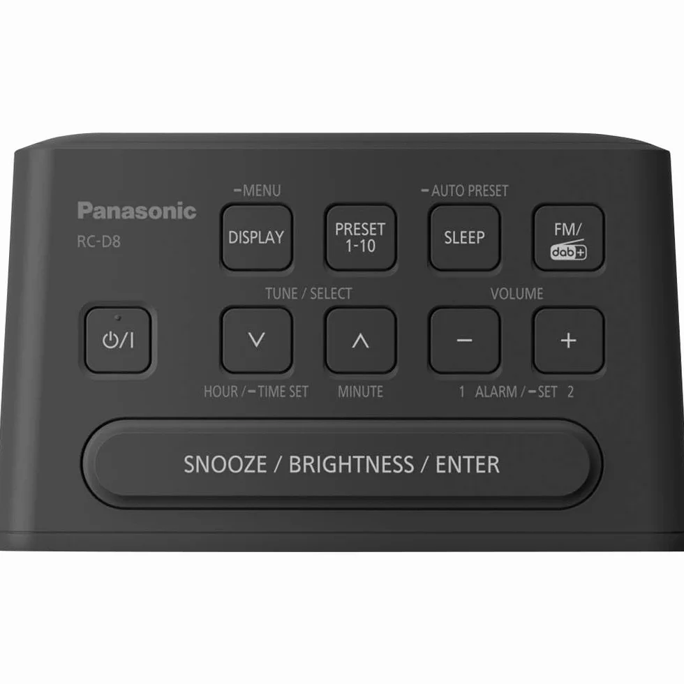 Panasonic RC-D8EG-K Radiosveglia Digitale DAB+ Ampio Display Tasto Snooze Doppio Timer Ricarica Smartphone USB Timer Sleep