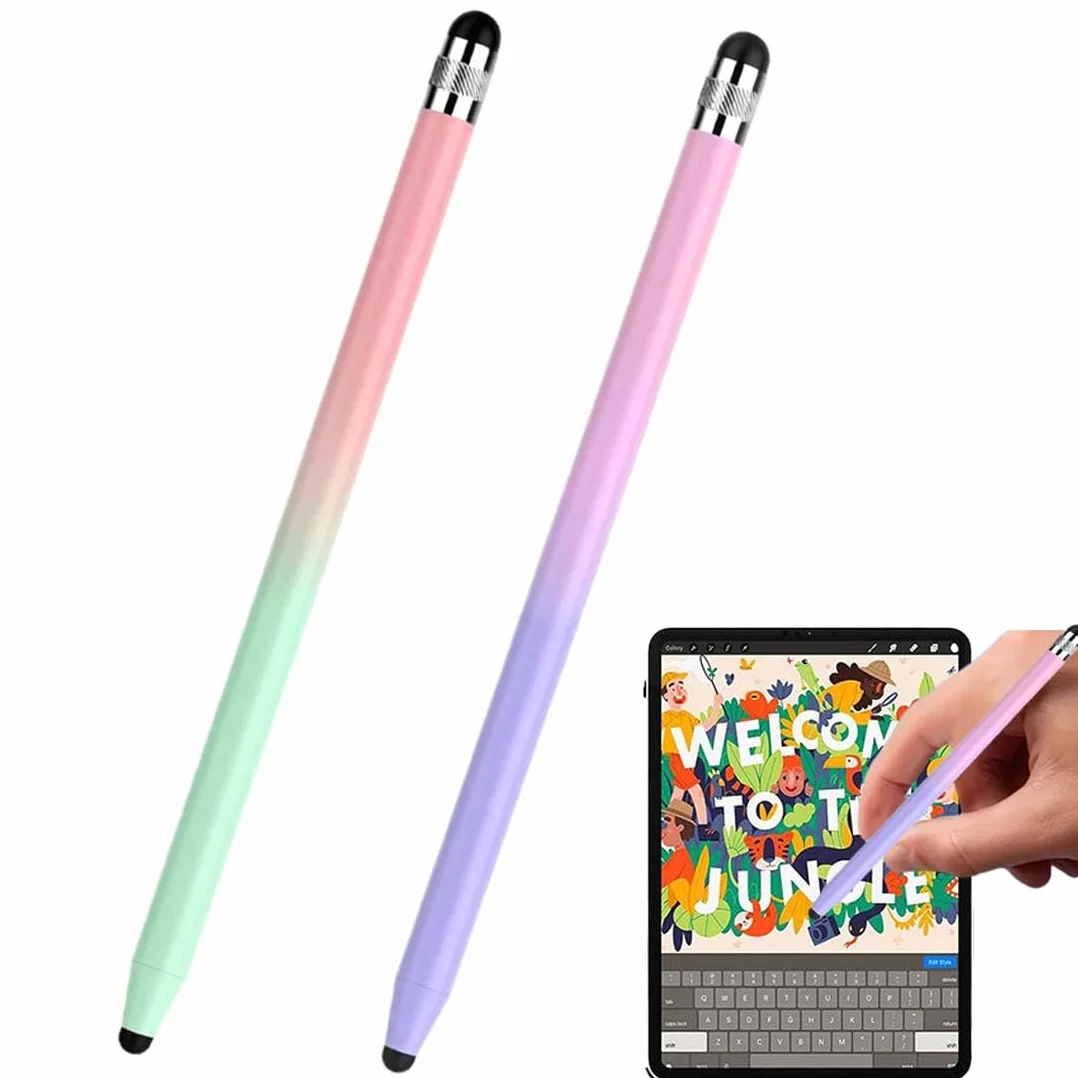 Penna per Tablet 2 in 1, 2 Pezzi, Verde Sfumato Rosa + Viola Sfumato Rosa, Touchscreen