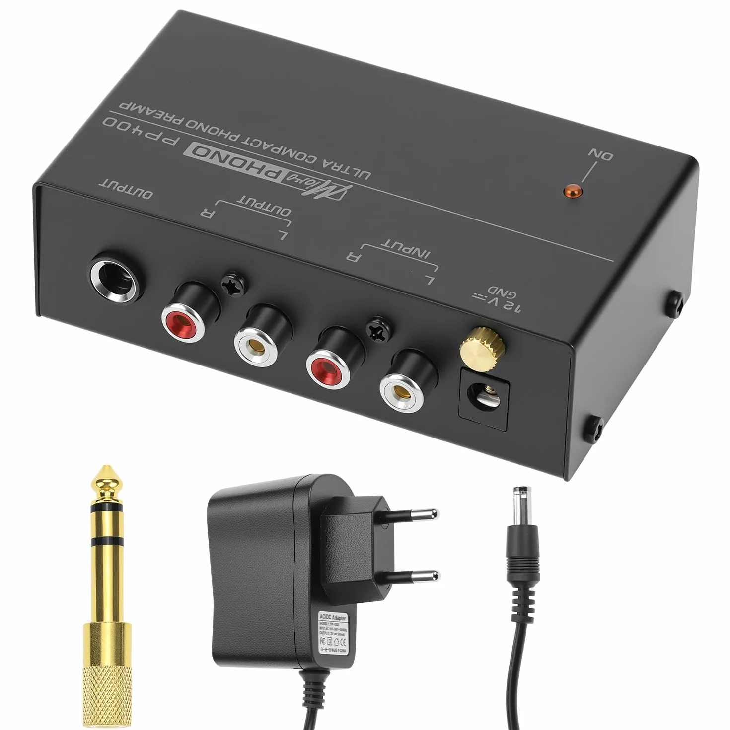 QWORK Preamplificatore phono stereo DC 12V uscita RCA 6.35