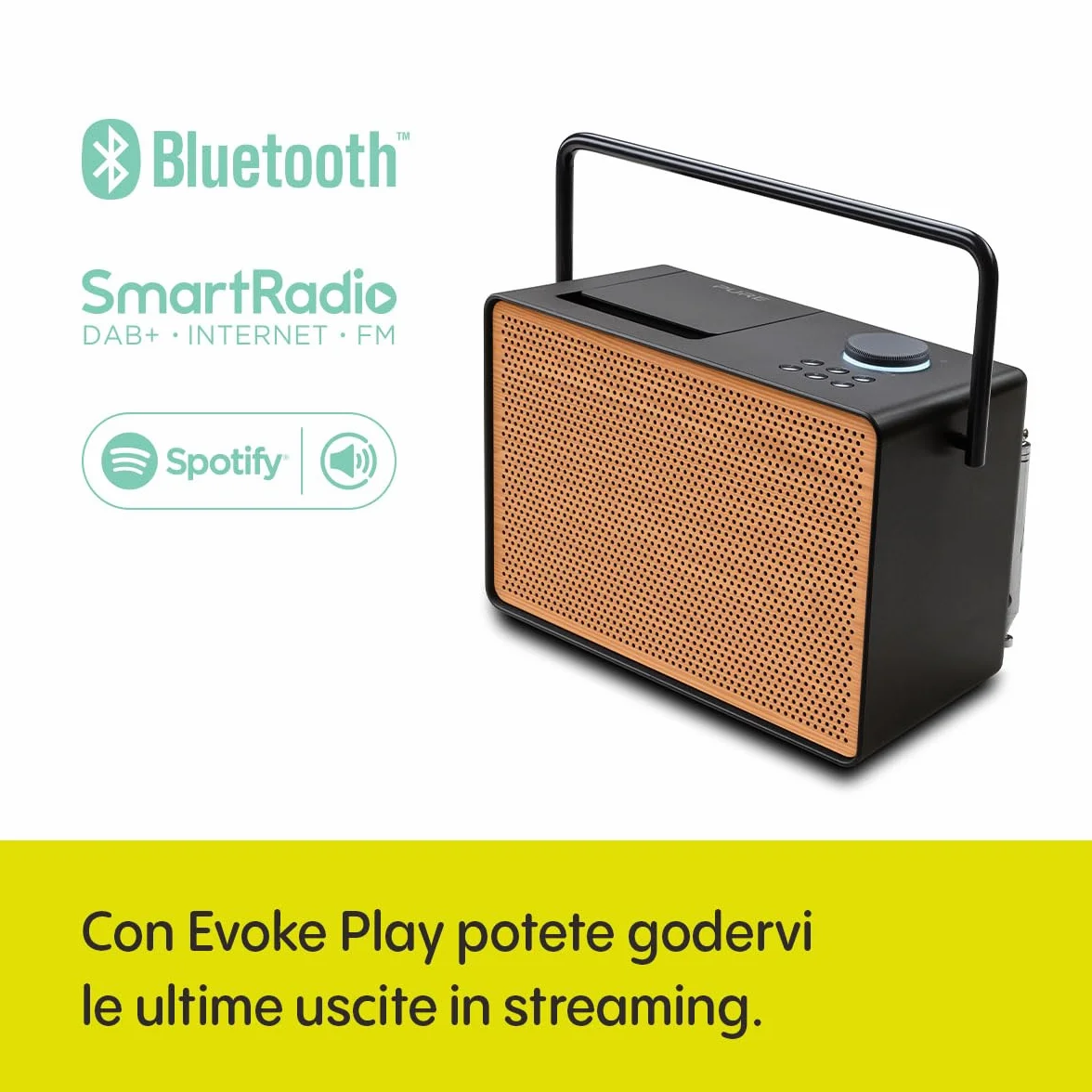 Pure Evoke Play Special Edition Sistema musicale portatile DAB+/FM radio Internet Spotify Connect Bluetooth nero legno