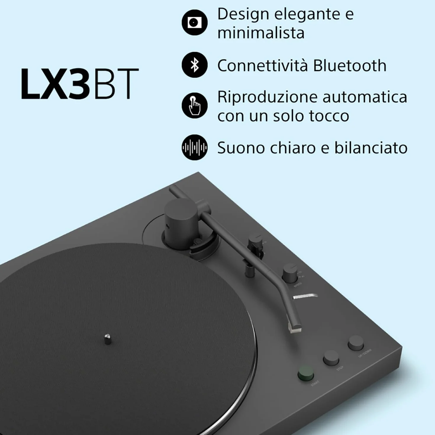 Sony PS-LX3BT giradischi wireless Bluetooth audio Hi-Res trasmissione a cinghia preamplificatore phono 2 velocità coperchio antipolvere