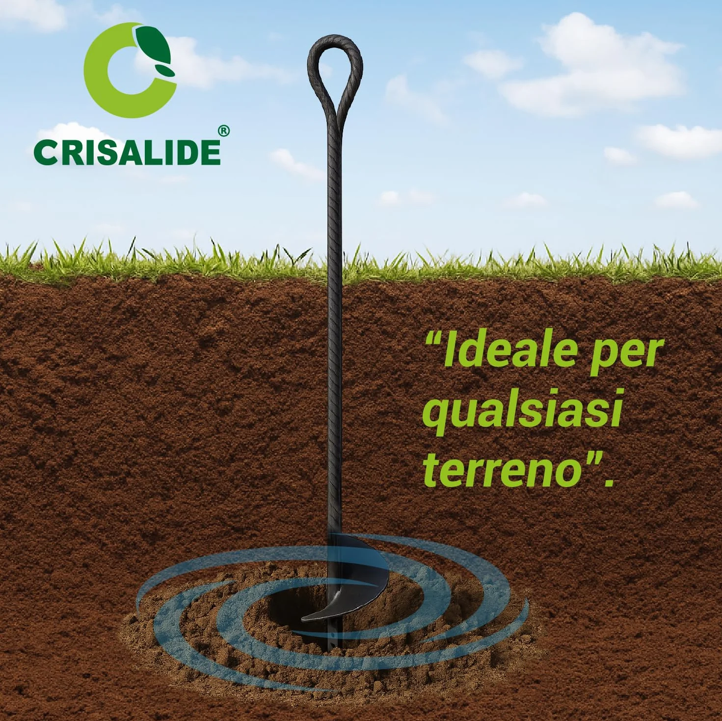 Crisalide® – Trivella in Ferro per Vigneti e Ancoraggi Tirafili | Lunghezza 90 cm | Pala Ø 15 cm | Ideale per Terreni Agricoli, Orti e Giardinaggio