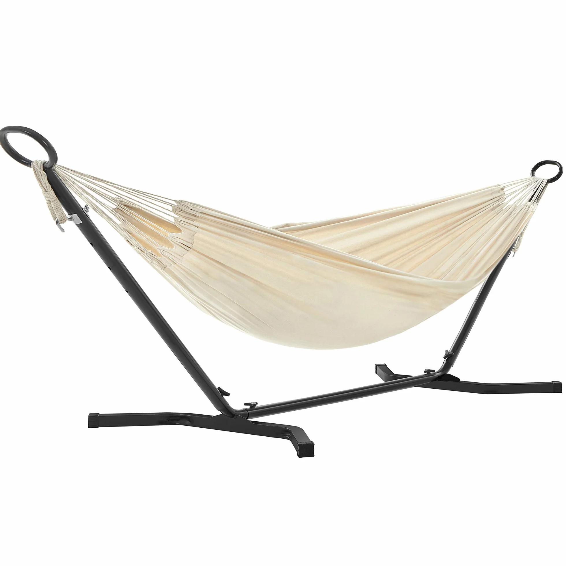 SONGMICS 210 x 150 cm Amaca con Stand Regolabile 5 Altezze, Capacità 240 kg, Metallo, Nero e Beige
