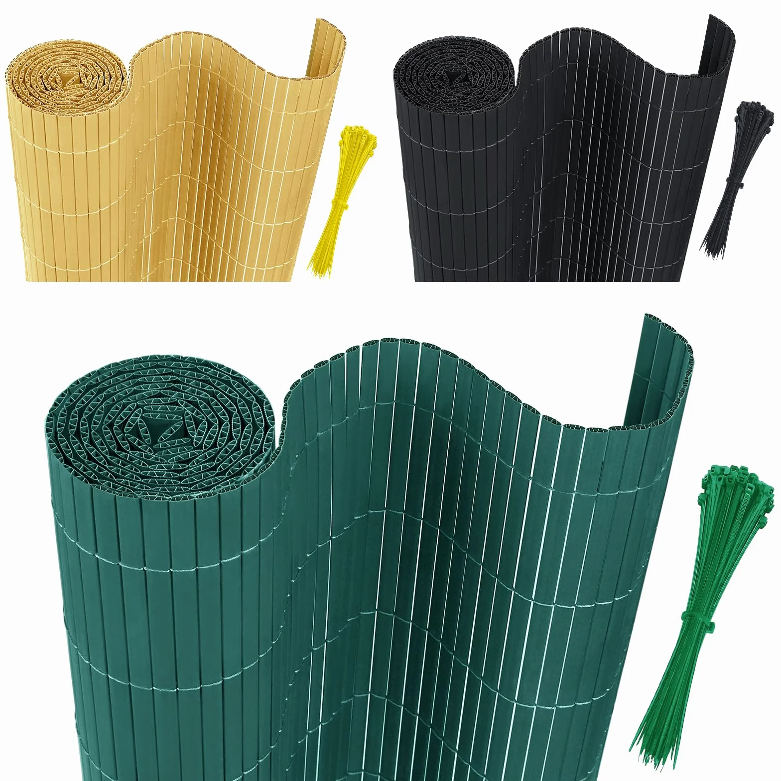 AufuN Recinzione frangivista in PVC, 180 x 600 cm, con fascette per cavi, standard, in bambù, protezione dal vento per giardino, balcone e terrazza, struttura interna a W, lamelle rinforzate (verde)
