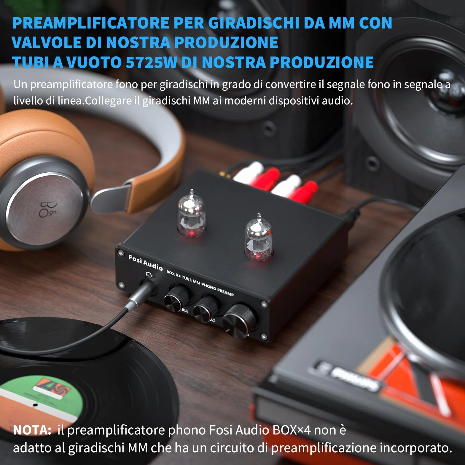 Fosi Audio X4 Preamplificatore Phono a valvole HiFi per cuffie e giradischi MM, BOX X4 Guadagno Stereo