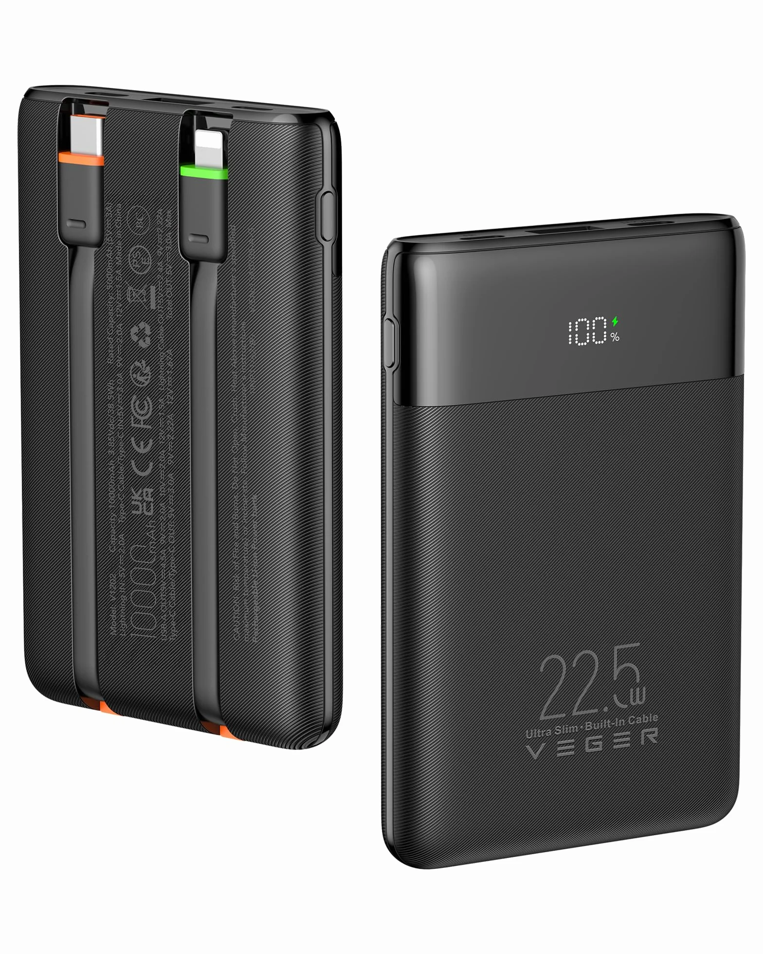 VEGER 10000mAh Power Bank 22.5W Ricarica Rapida USB C LED Display 4 Uscite 3 Ingressi Compatibile iPhone Huawei Xiaomi