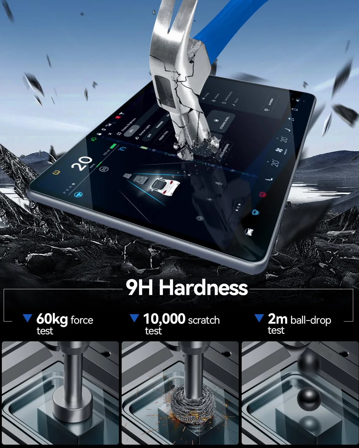 Pellicola Protettiva Vetro Temperato 9H per Tesla Model 3 2024-2026 Model Y 2025 15,4" 8" Display Posteriore Antiriflesso Anti-Impronte