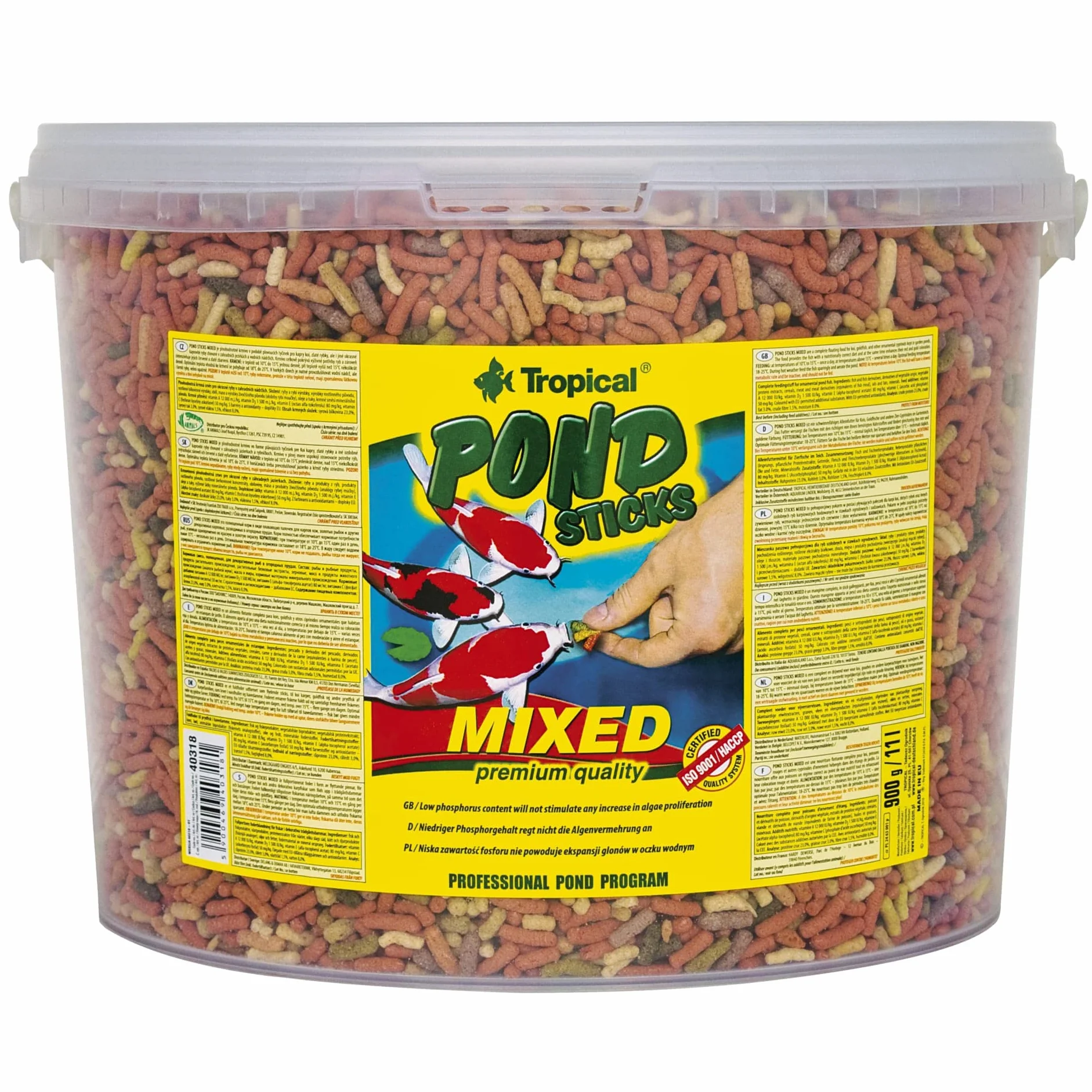 POND STICKS MIXED 11L / 900g mangime per migliorare i colori delle koi e di altri pesci da laghetto, favorisce la colorazione rossa e dorata dei pesci da laghetto