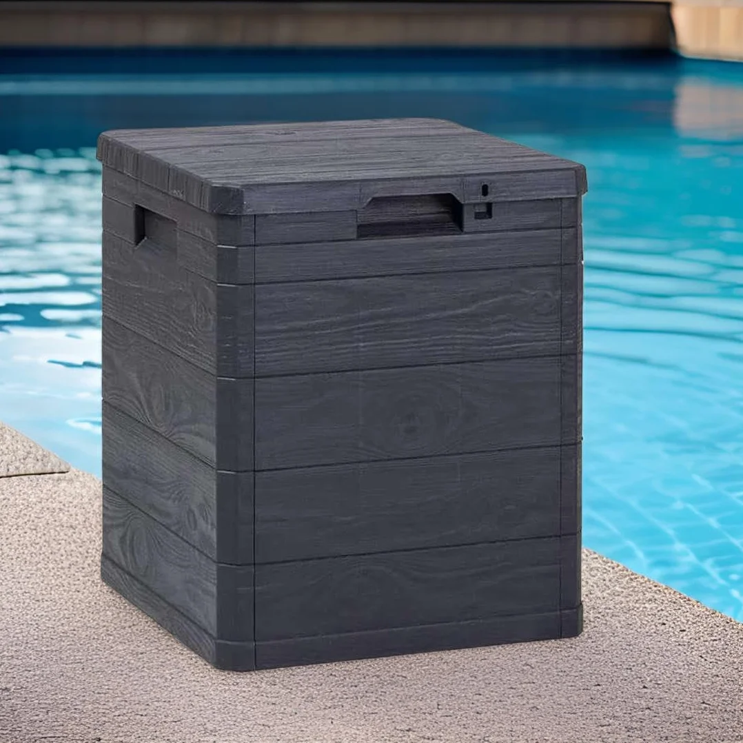 MA MAISON Bauletto Multibox da Giardino 90 Litri Effetto Simil Legno Contenitore Stoccaggio in Resina Antracite 42,5x44x50h cm da Esterno da Interno Resistente ai Raggi Uv - Made in Italy