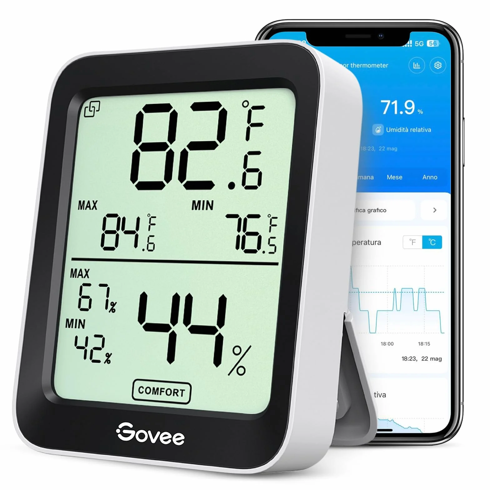 Govee Igrometro Termometro Interno Bluetooth, Monitor Temperatura Umidità con App, Sensore Digitale LCD per Casa Rettili Serra