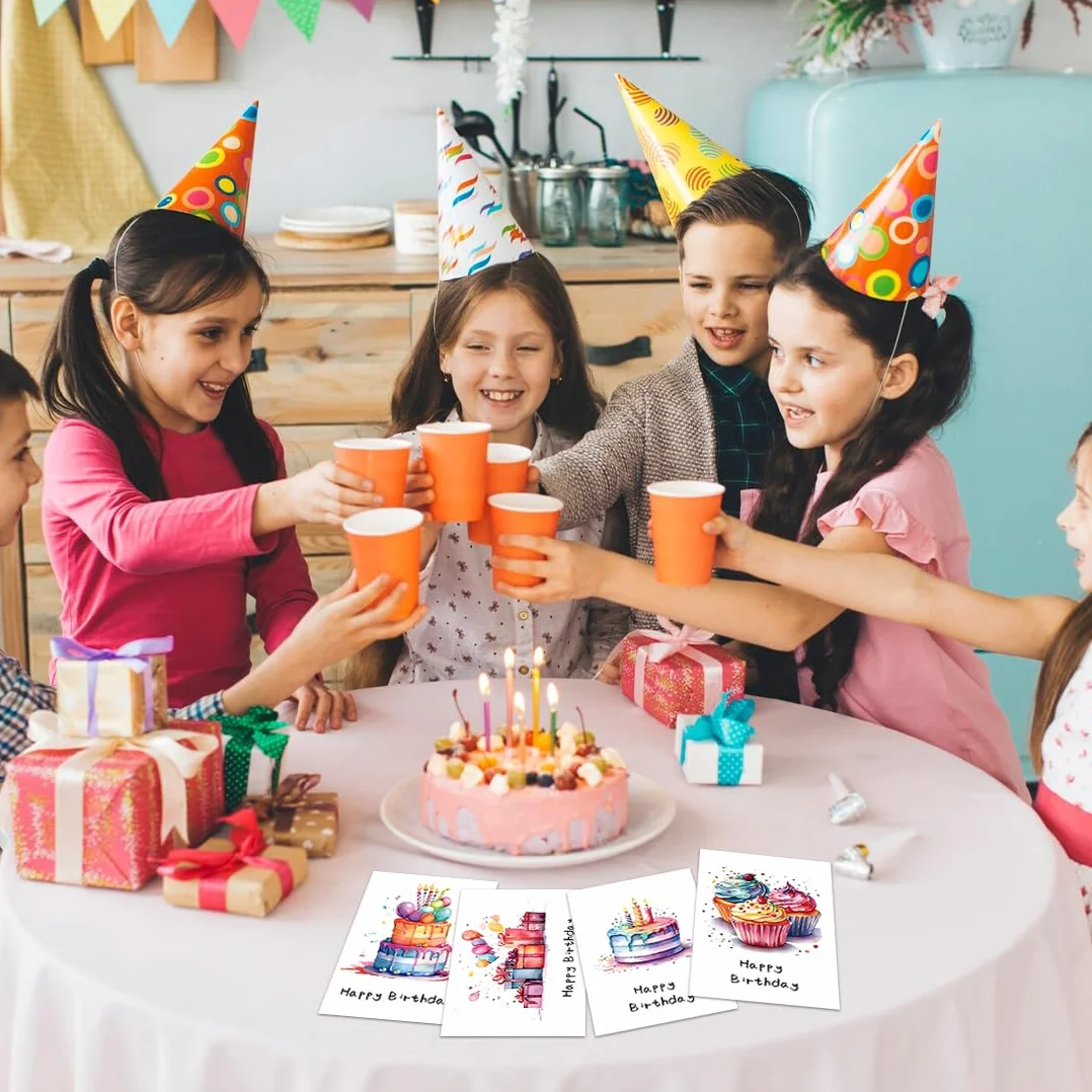 24 Pezzi Biglietti Auguri Compleanno con Busta per Famiglia Bambini Amici