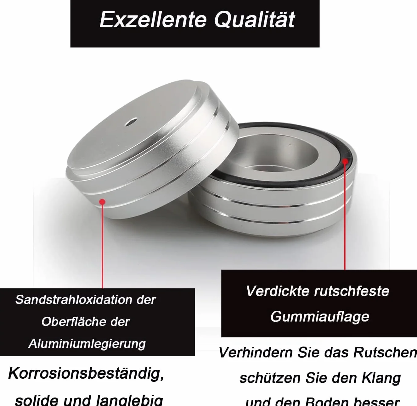 Piedini ammortizzatori HiFi in alluminio 58 x 22 mm per altoparlante argento