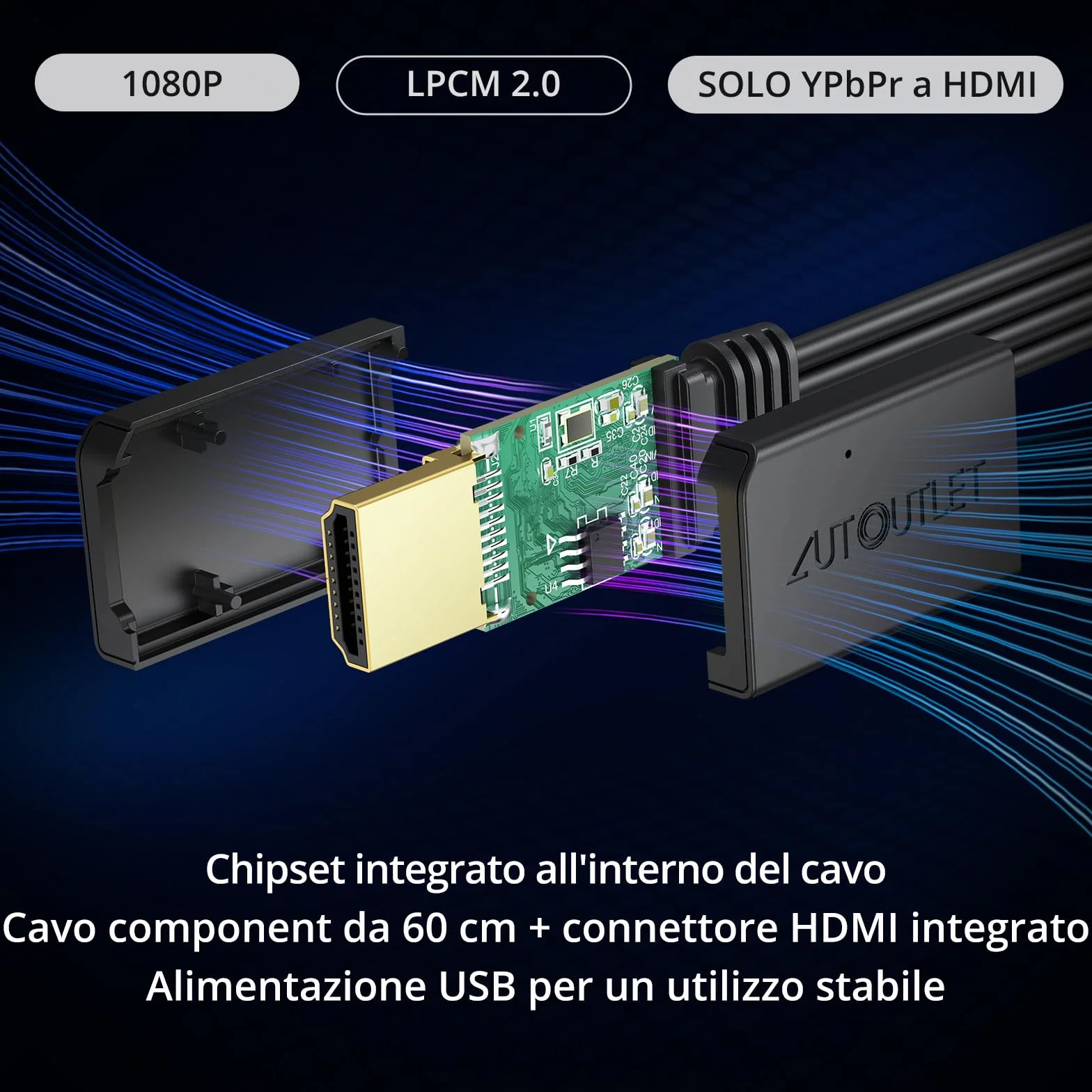 AUTOUTLET Convertitore YPbPr a HDMI, Adattatore Component a HDMI, Supporta 1080P, LPCM 2.0, PS2/Wii/Xbox 360