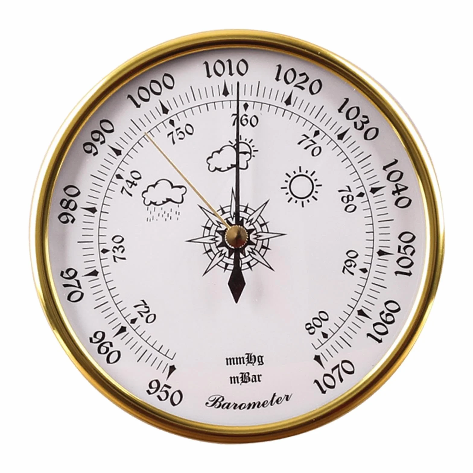 perfeclan Strumento di previsione meteorologica con barometro, doppio puntatore, manometro rotondo ad alte prestazioni, accessorio per uffici, barche, hotel, Faccia Bianca