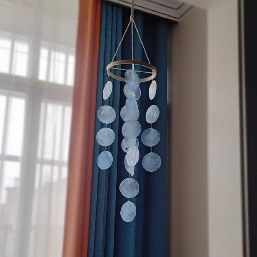 Campanelli a vento a forma di conchiglia, 1 confezione con materiale naturale, progettato per decorazione da appendere in giardino e interni, producendo effetti sonori delicati e calmanti (B)