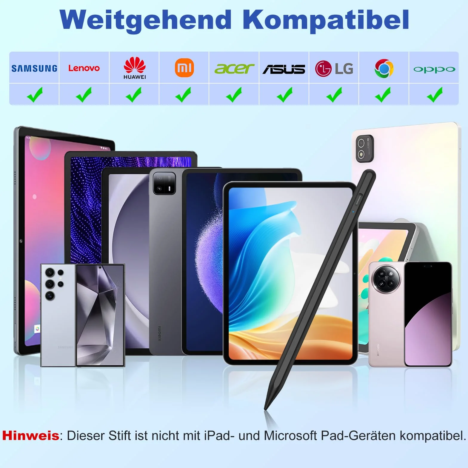 Penna Stylus Tablet Samsung iPhone Lenovo Xiaomi Huawei Android Touch Screen con Sensibilità Inclinazione 3 Punte