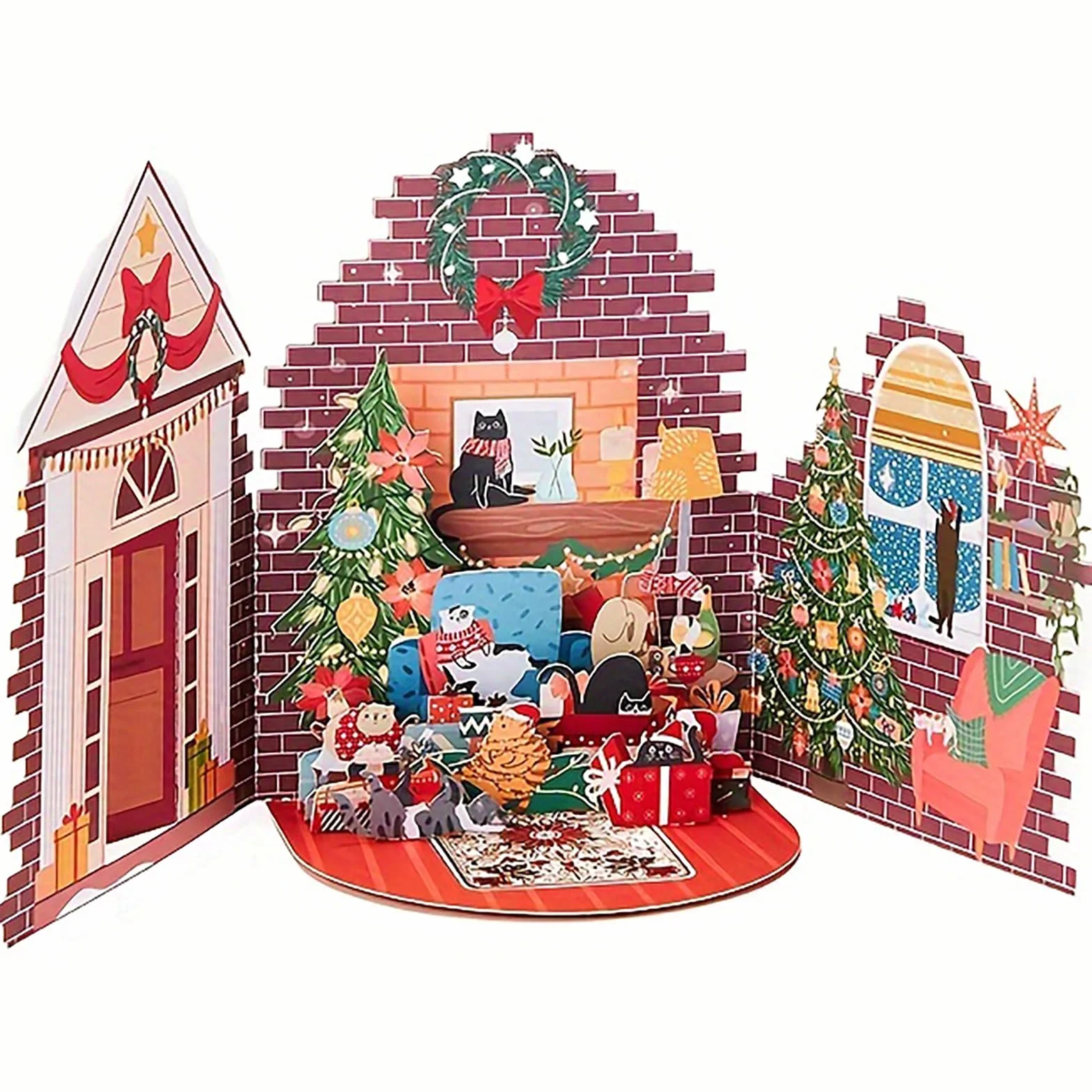 Biglietto Auguri Natale Pop-Up 3D, Gatti Albero Regali con Busta, Decorazioni Natalizie