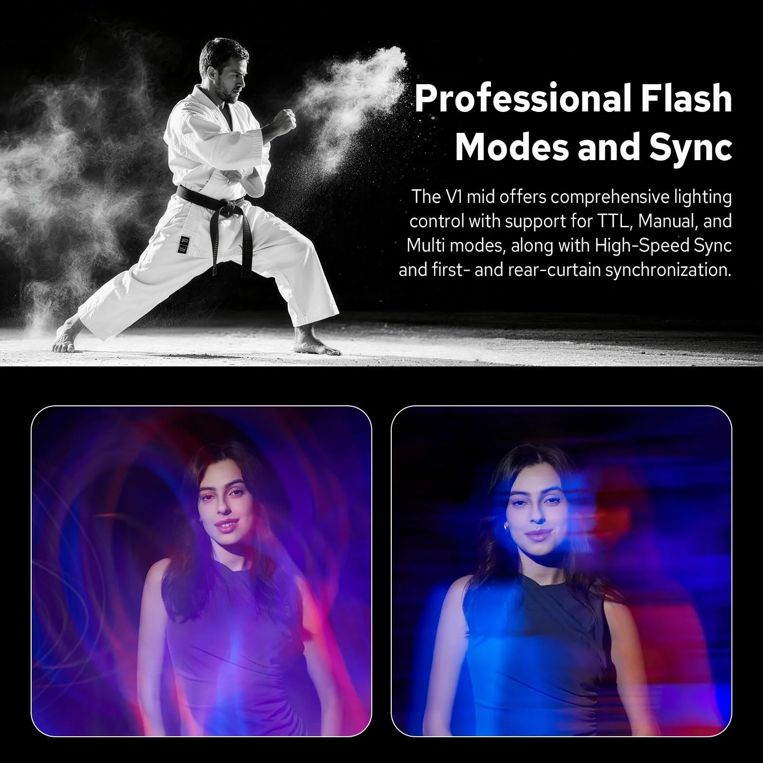 Godox V1 Mid C 55Ws Flash fotocamera testa rotonda Canon 2.4G Wireless TTL HSS 1/8000 USB-C Riciclo rapido 1.7s Batteria litio 7.2V 2200mAh