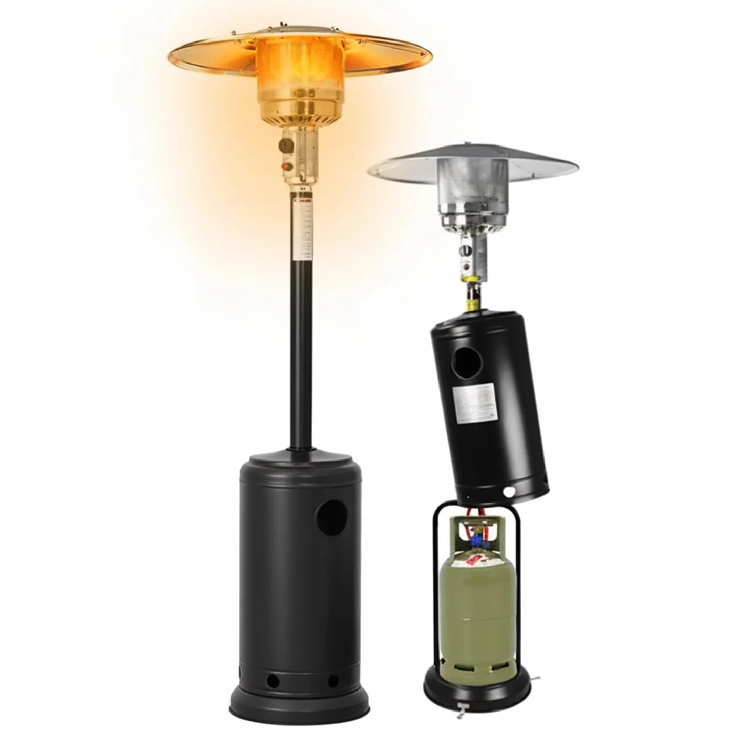 Stufa a Fungo Riscaldante per Esterno a Gas 12kW, Accensione Piezoelettrica, Ruote Integrate, Compatibile con Bombola 15Kg, Nero