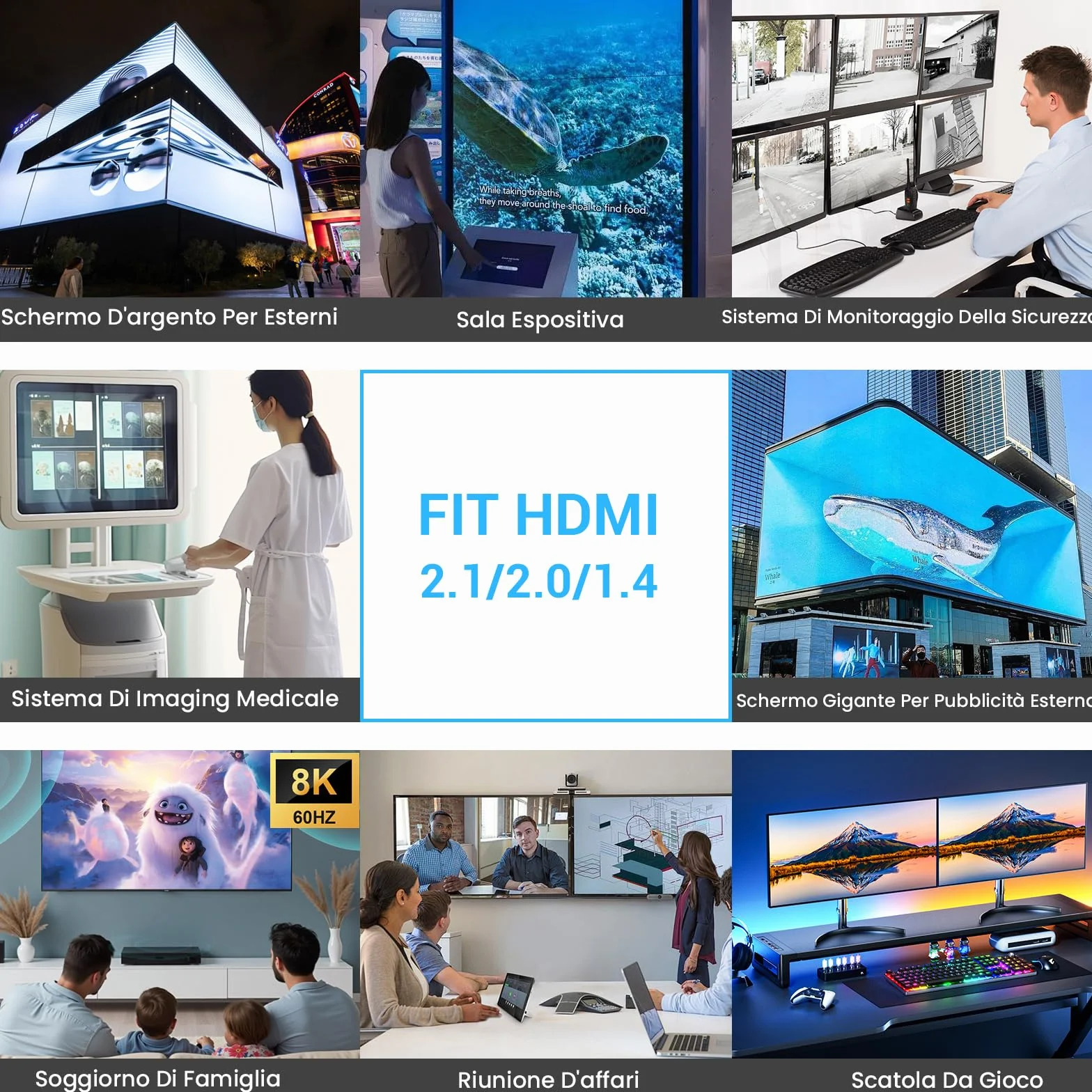 Cavo HDMI 2.1 2M 48Gbps Ultra Alta Velocità 4K 240Hz 144Hz 120Hz 8K 60Hz 10K eARC HDR HDCP 2.3